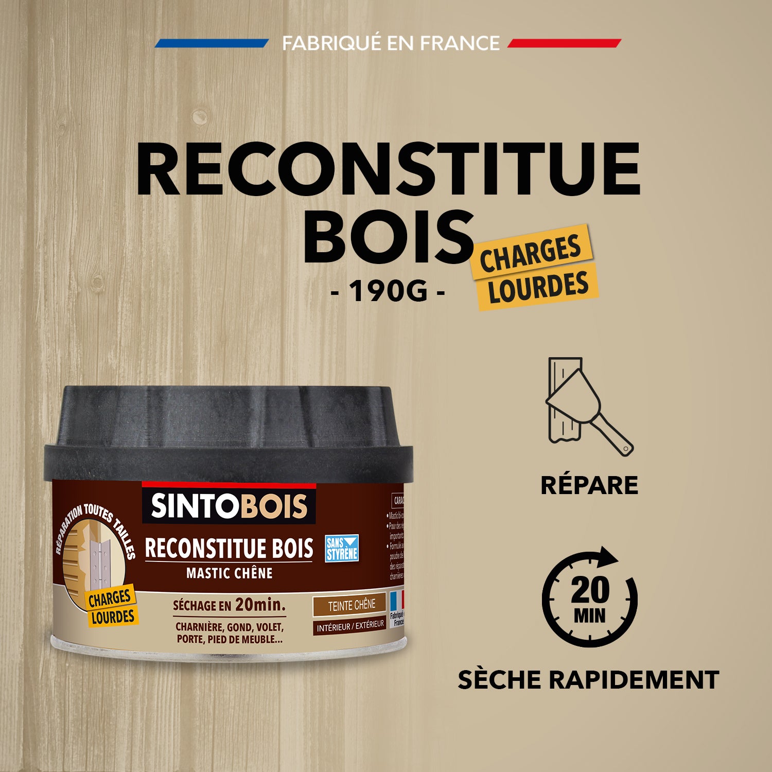 SINTO - Reconstitue bois charges lourdes 170ml Chêne