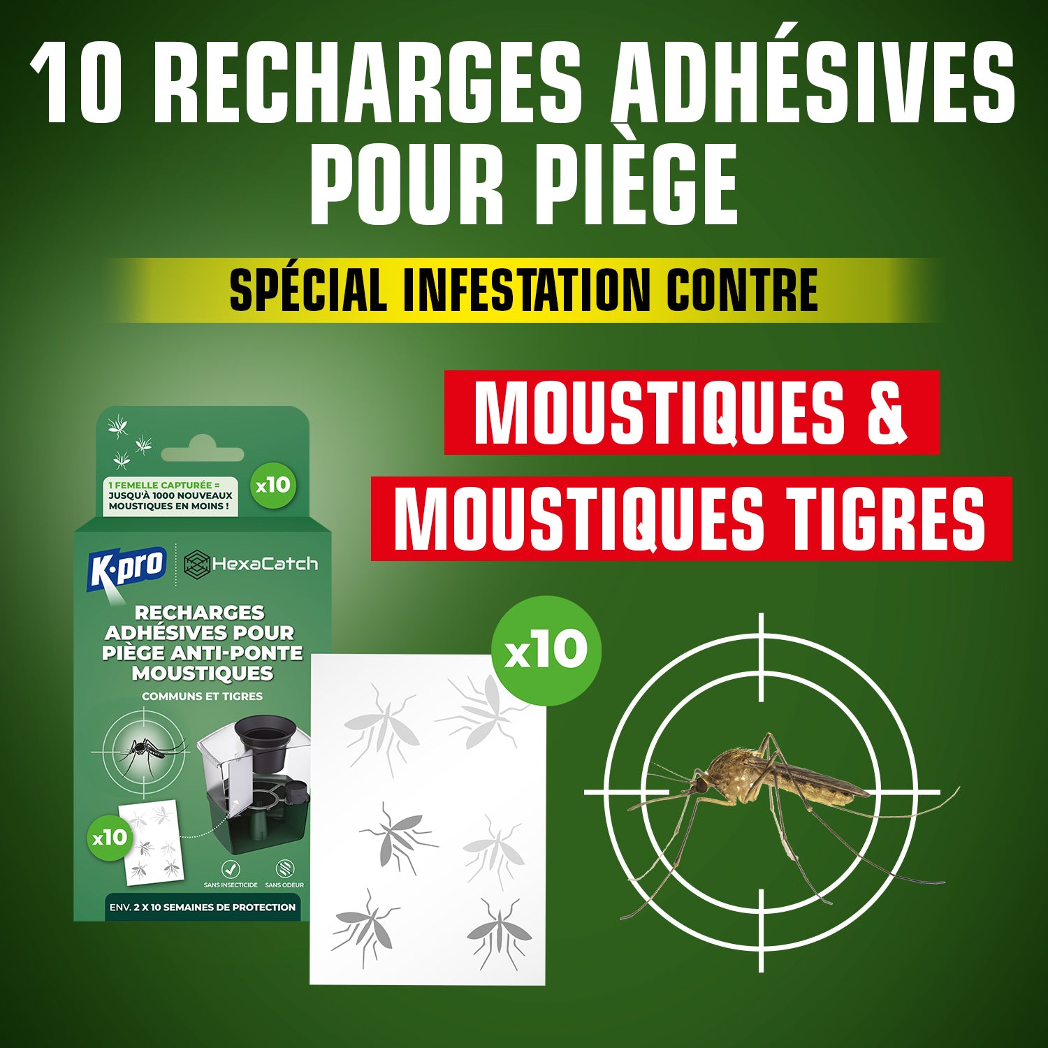 K.PRO - Pack de 10 recharges adhésives pour Pièges anti-ponte moustiques 10 adhésifs