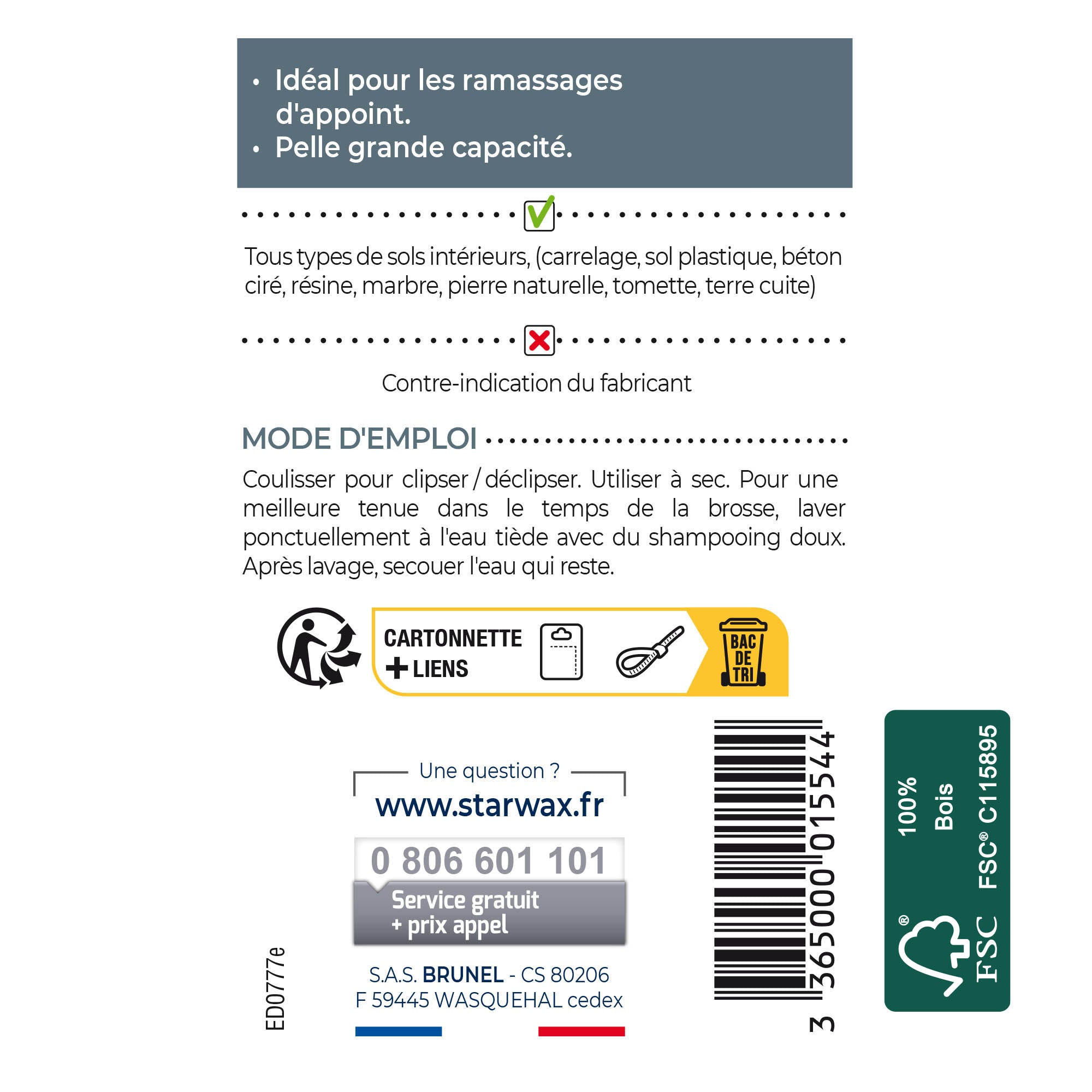 STARWAX - Pelle et balayette rectangulaire FSC® X1