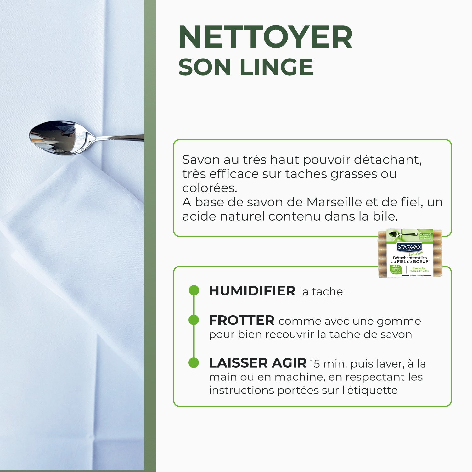 STARWAX SOLUVERT - Savon détachant textile au fiel de boeuf 100g