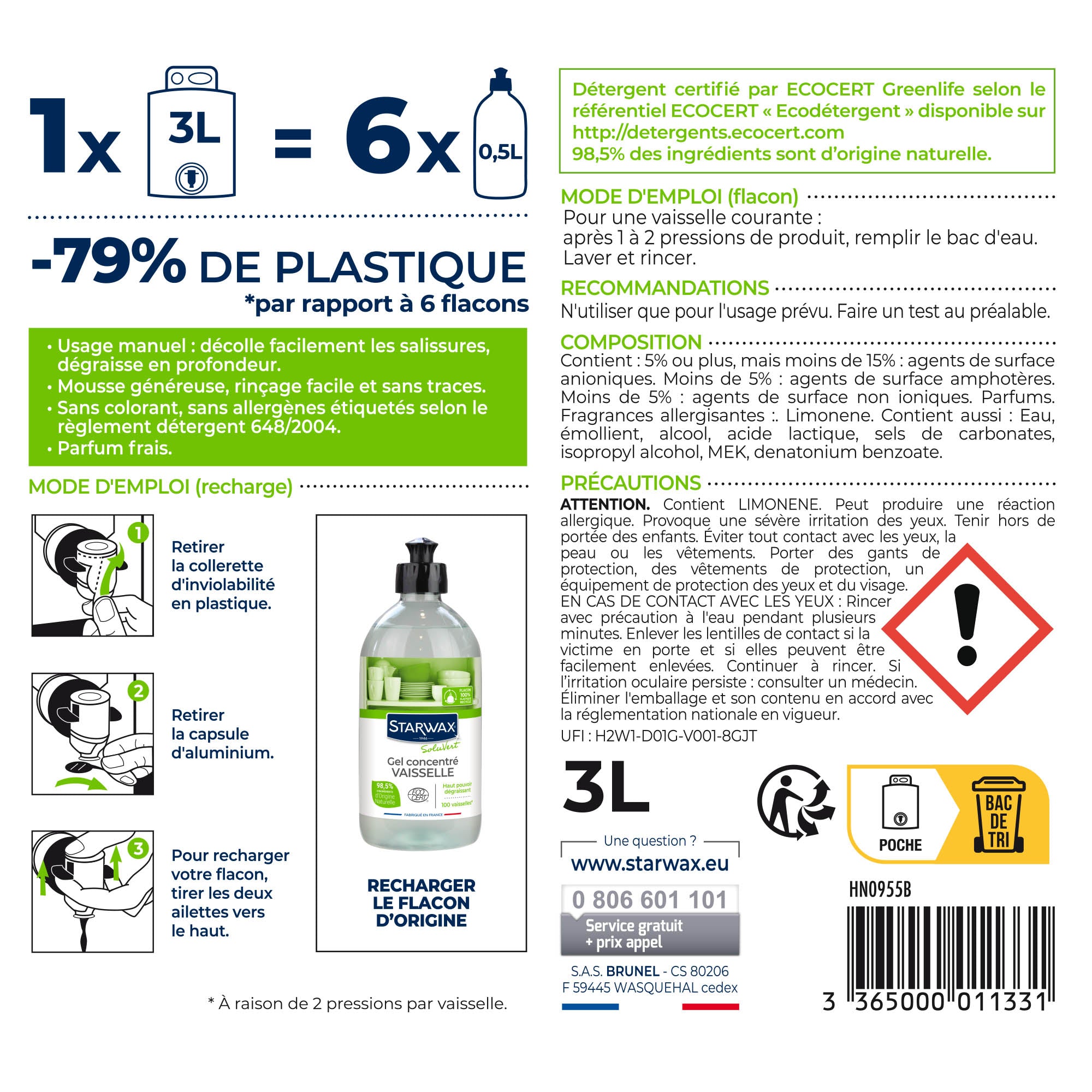 STARWAX SOLUVERT - Gel vaisselle concentré 500ml