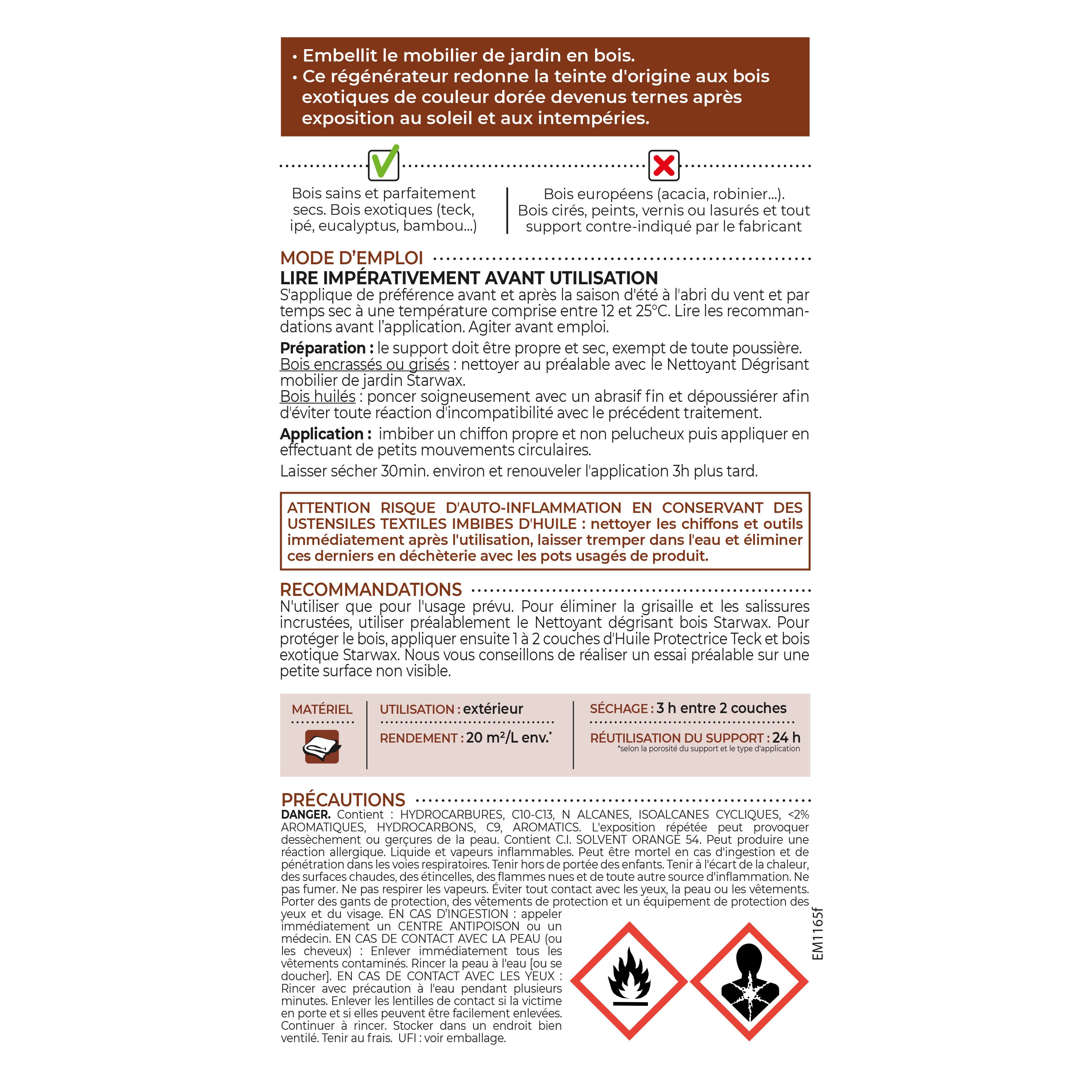 STARWAX - Régénérateur teck et bois exotiques pour mobilier de jardin 500ml