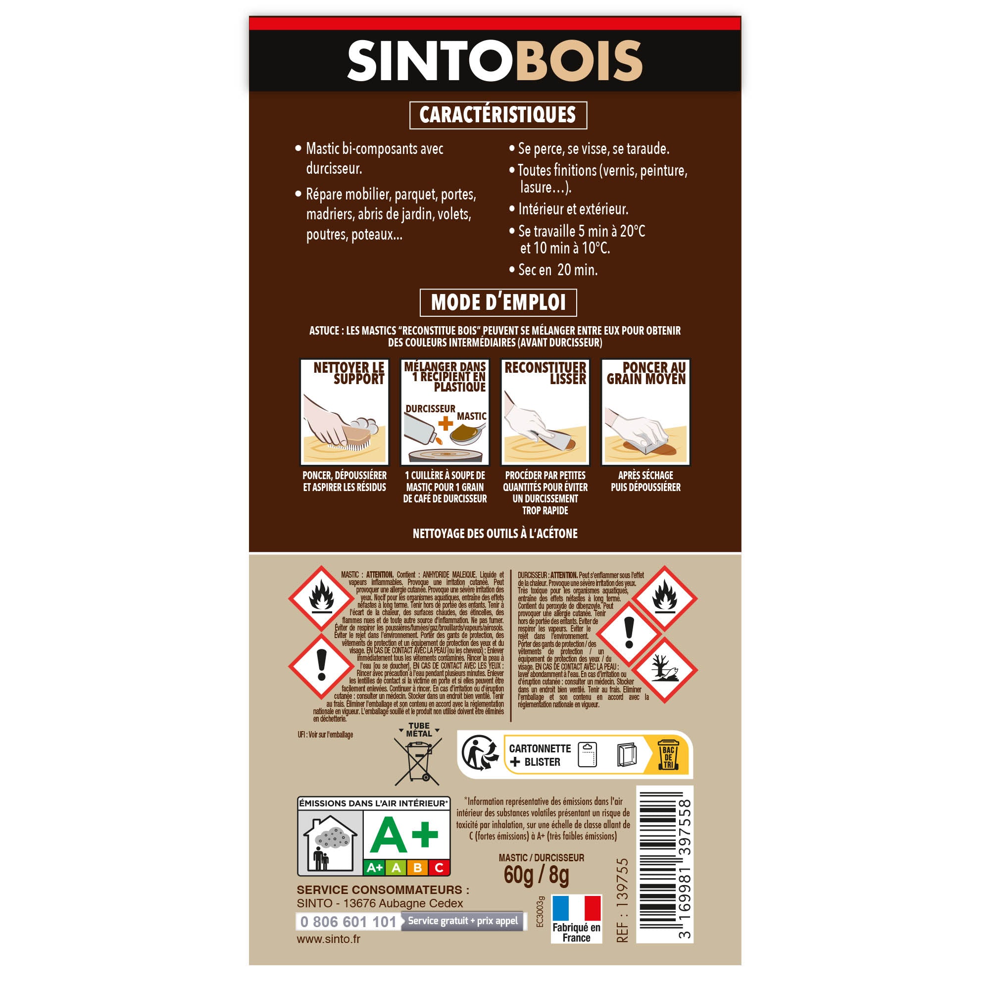 SINTO - Reconstitue angles et gros trous 500ml Chêne