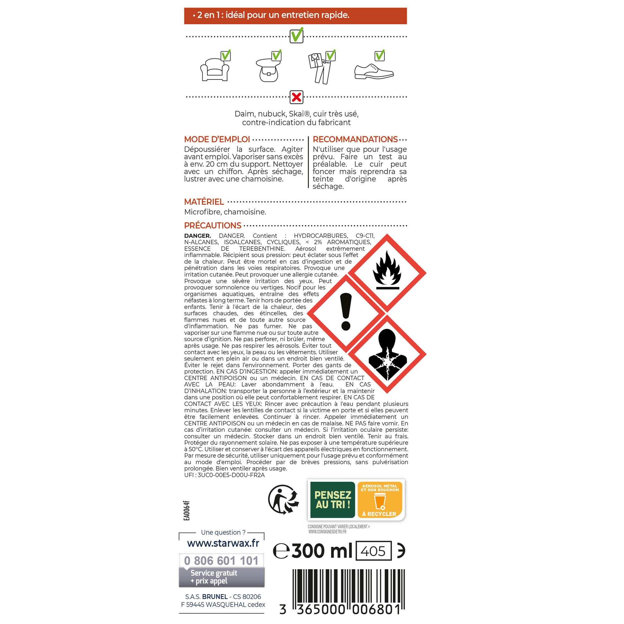 STARWAX - Nettoyant cirant express pour cuir 300ml Incolore