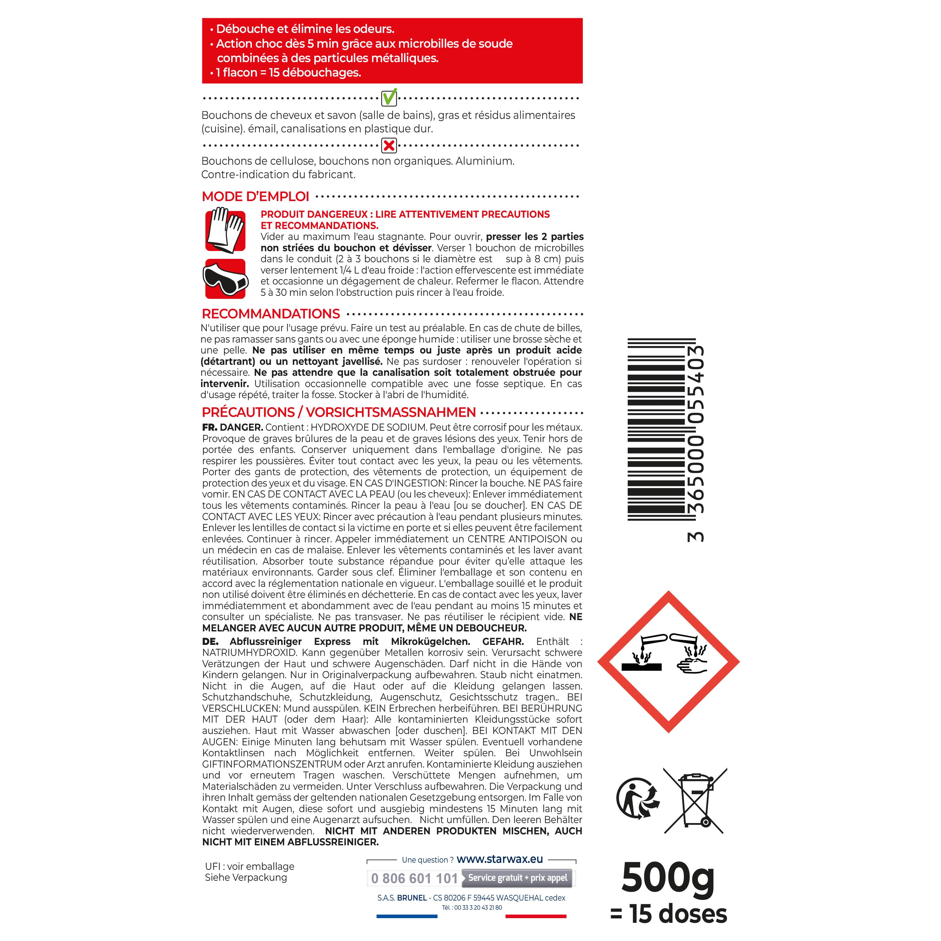 STARWAX - Déboucheur microbilles pour canalisations 500g