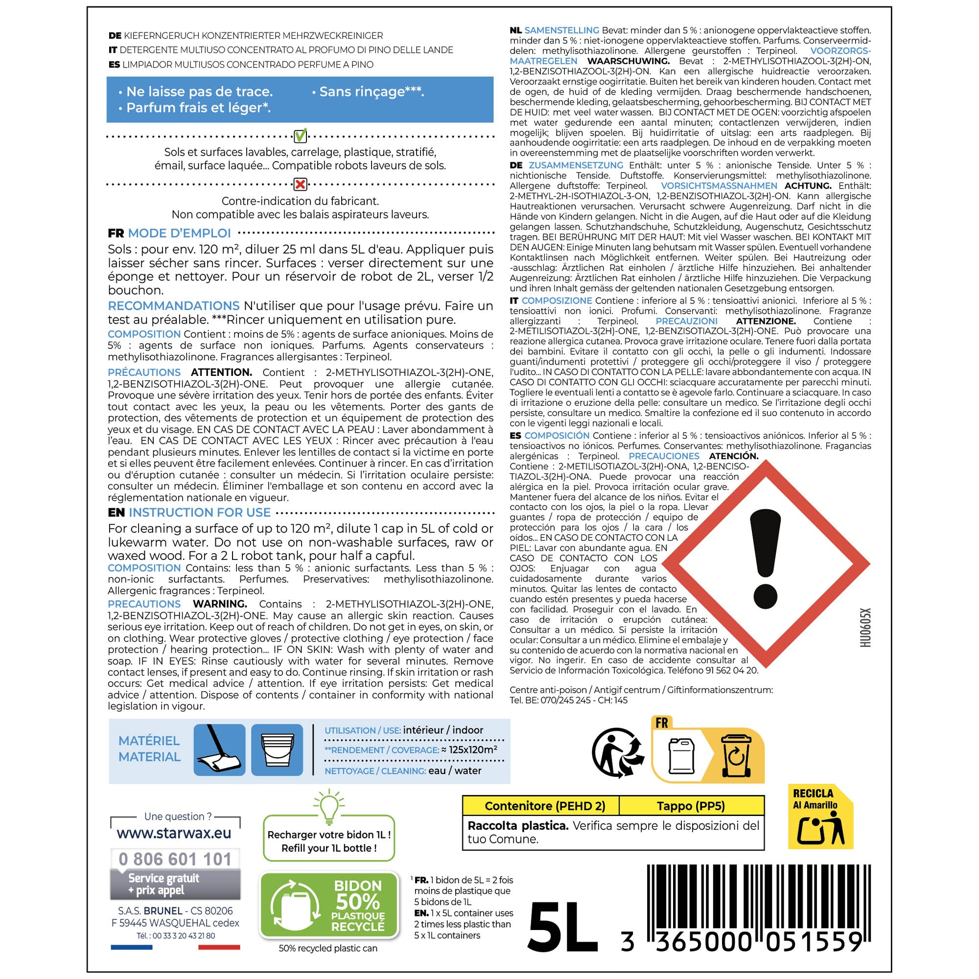 STARWAX - Nettoyant multi-usages concentré parfum pin des landes 1L Parfum pin des landes (parfum de synthèse)