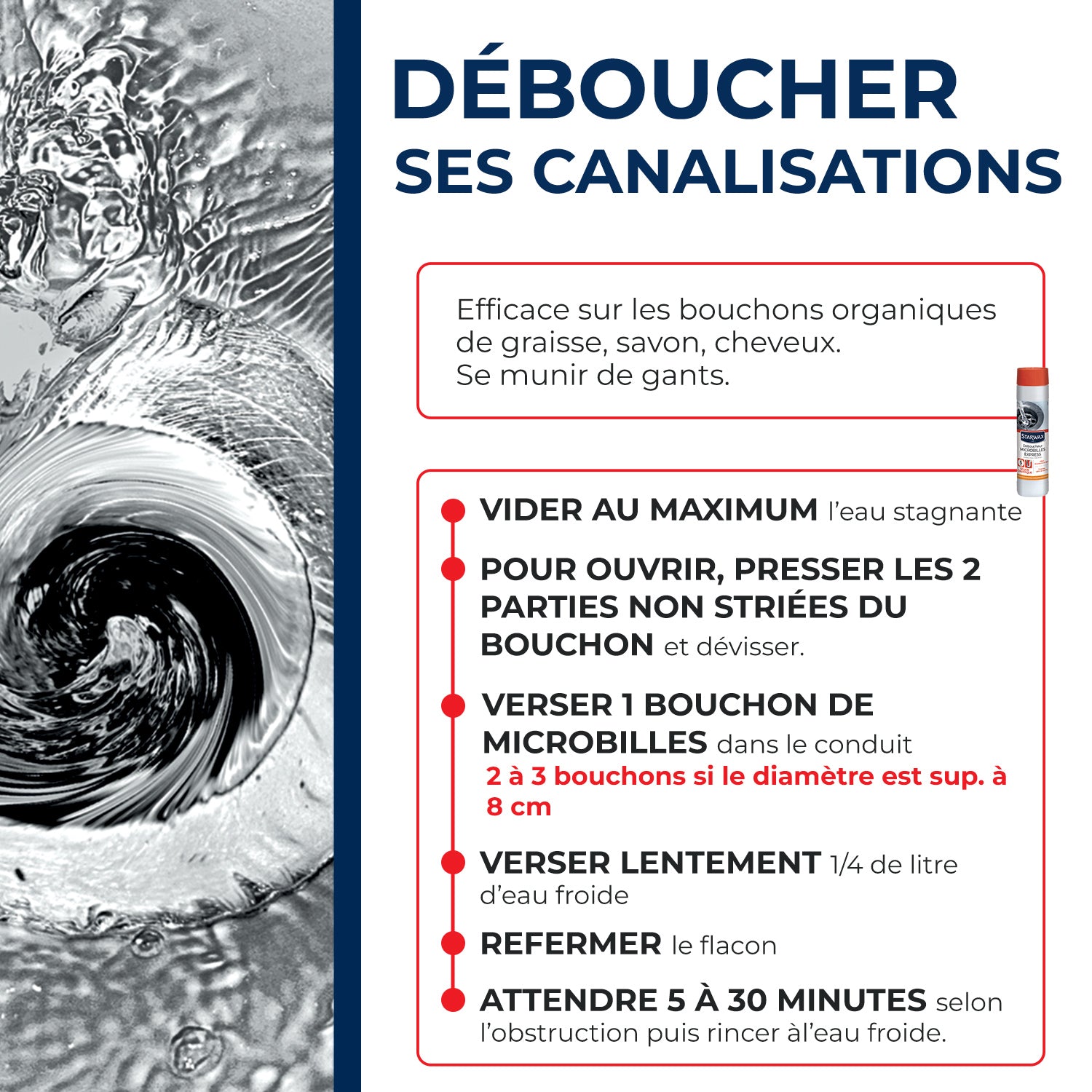 STARWAX - Déboucheur microbilles pour canalisations 500g