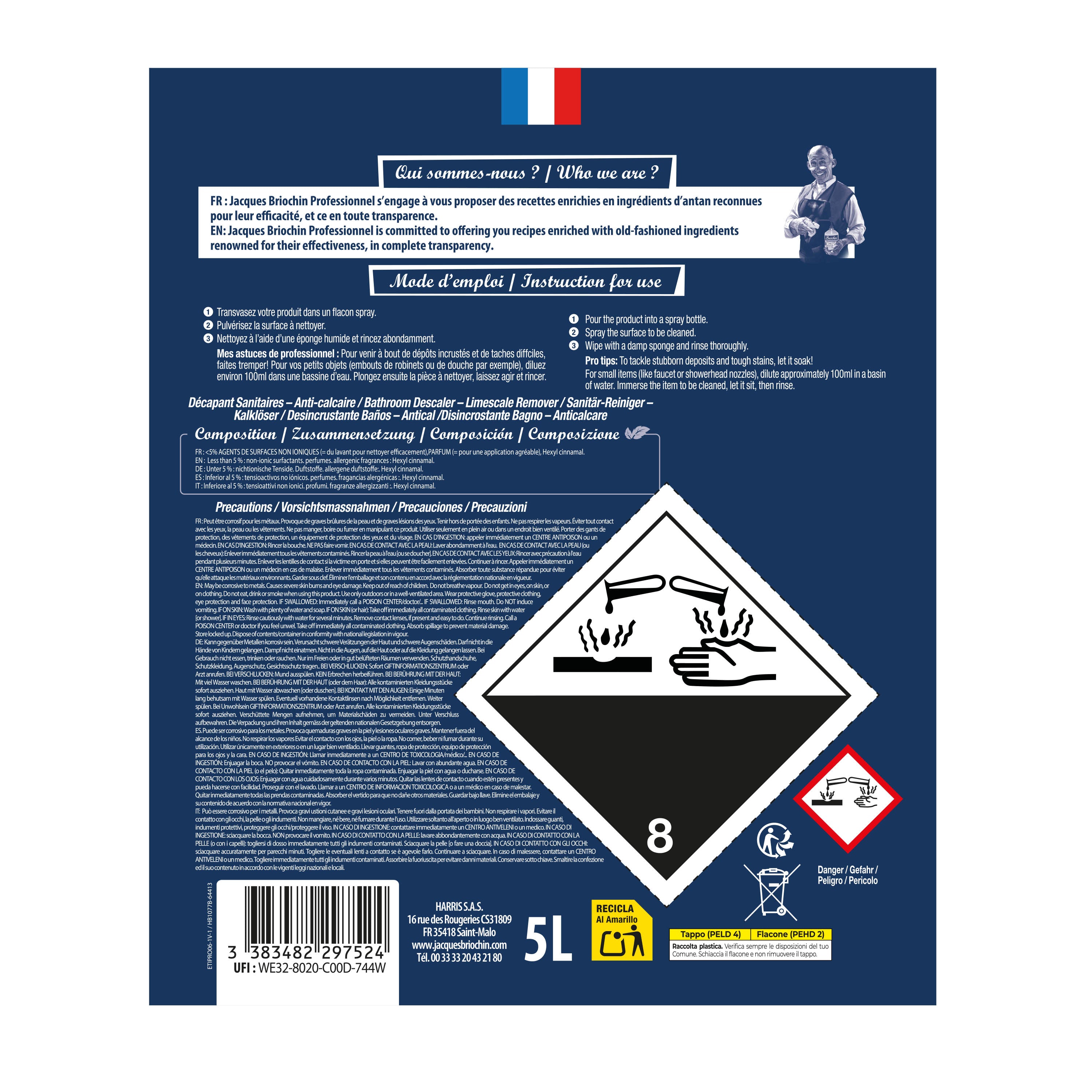 JACQUES BRIOCHIN PRO - Le Décapant Sanitaires 5L Sans parfum