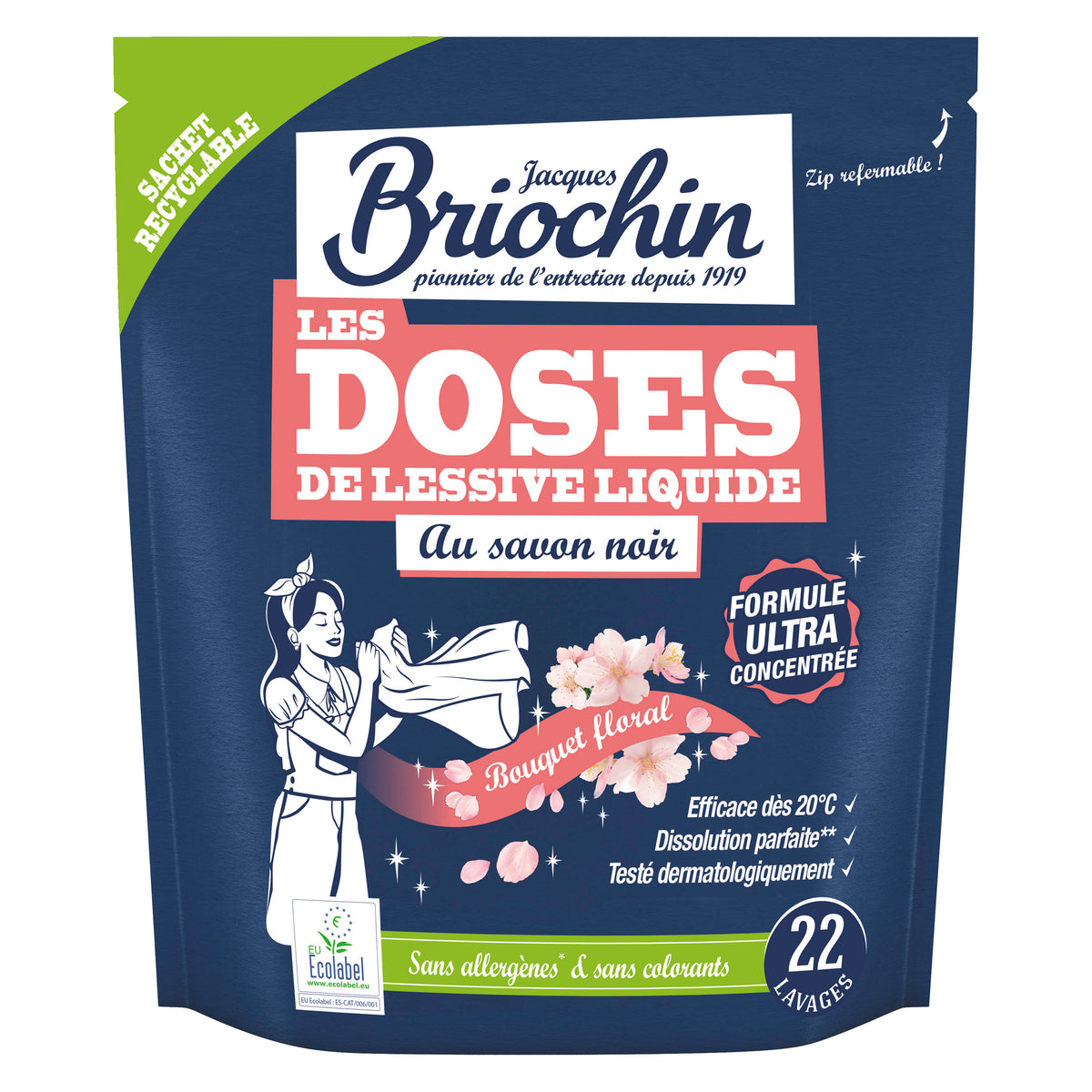 JACQUES BRIOCHIN - Dose lessive liquide au Savon noir parfum Bouquet floral 22 doses Bouquet Floral