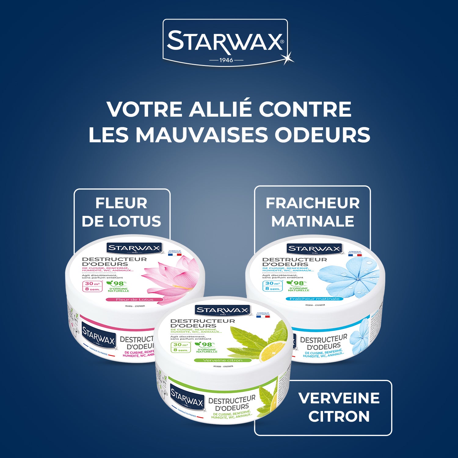STARWAX - Destructeur d'odeurs Fleur de Lotus 300g Parfum Fleur de Lotus