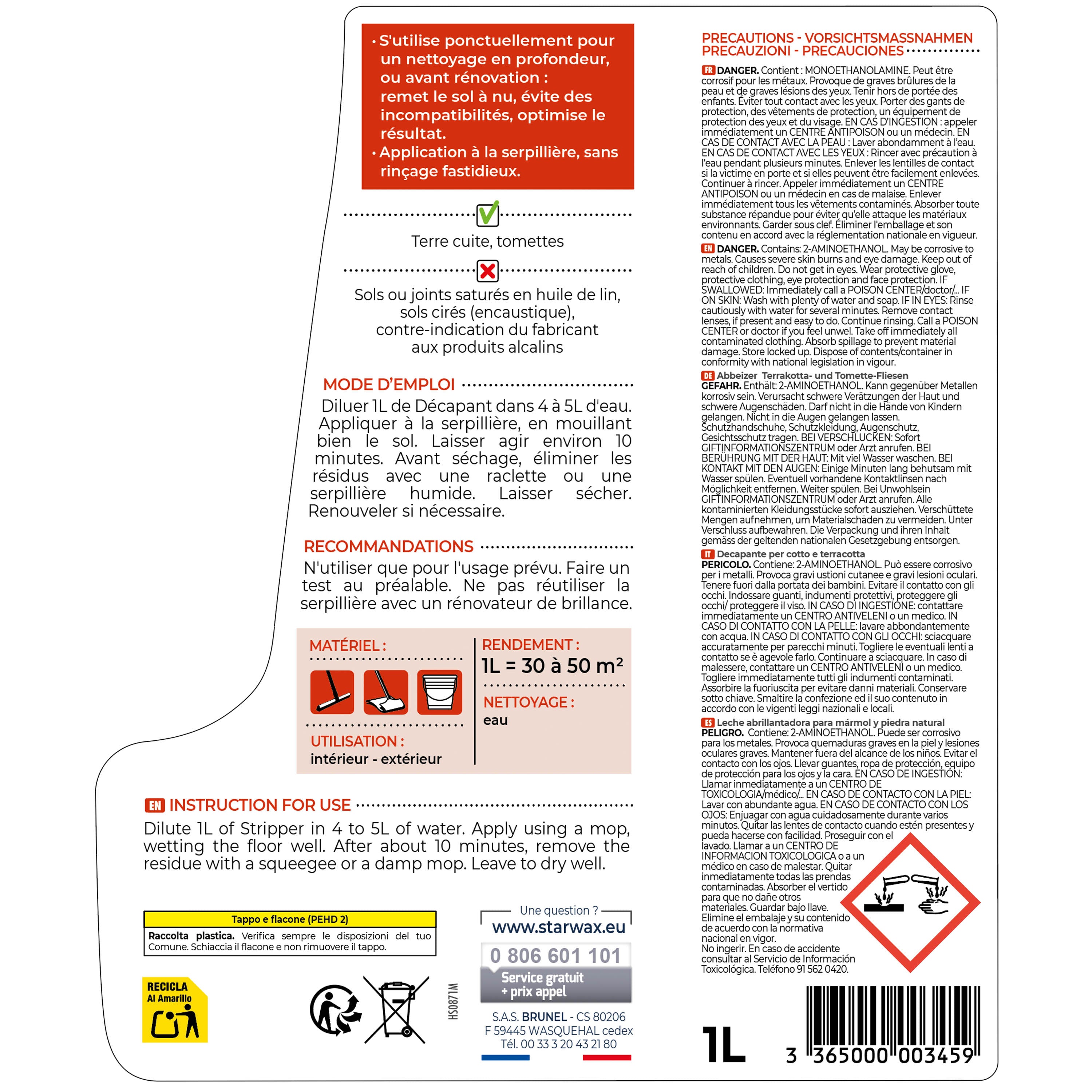 STARWAX - Décapant pour tomettes et terres cuites
1L