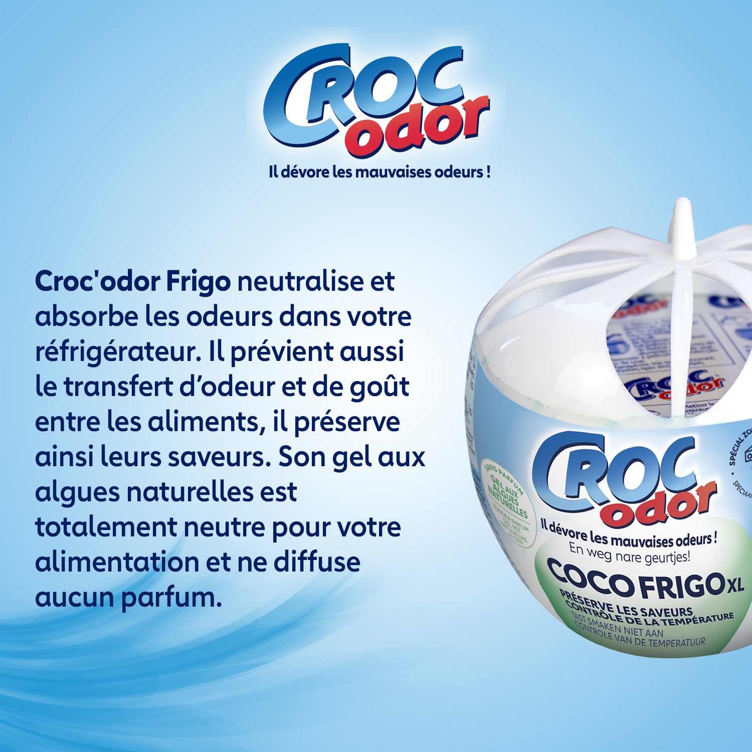CROC ODOR - Absorbeur d'odeurs Frigo XL 140g Sans parfum