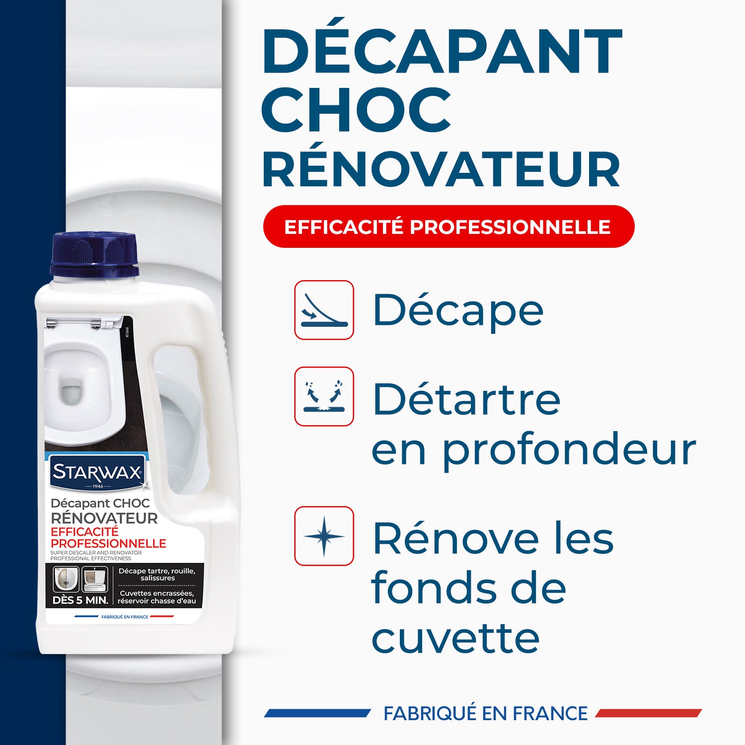 STARWAX - Décapant choc rénovateur WC - Éfficacité Professionnelle 1L