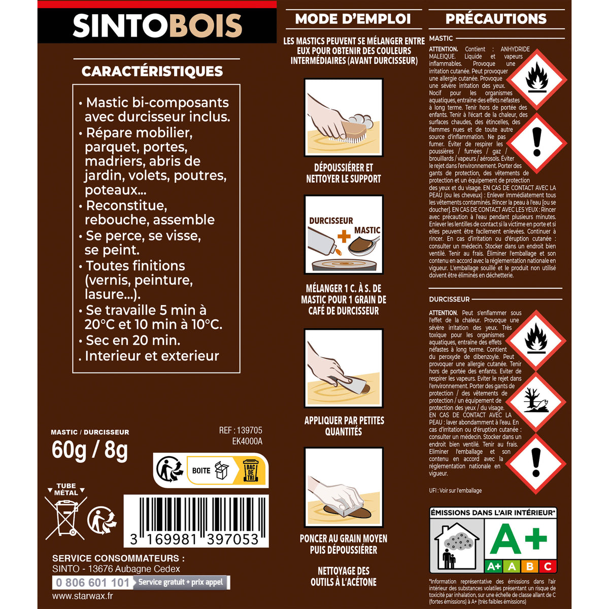 SINTO - Reconstitue angles et gros trous 500ml Chêne