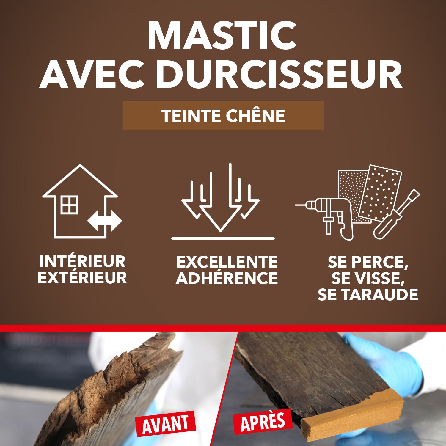 SINTO - Reconstitue angles et gros trous 500ml Chêne