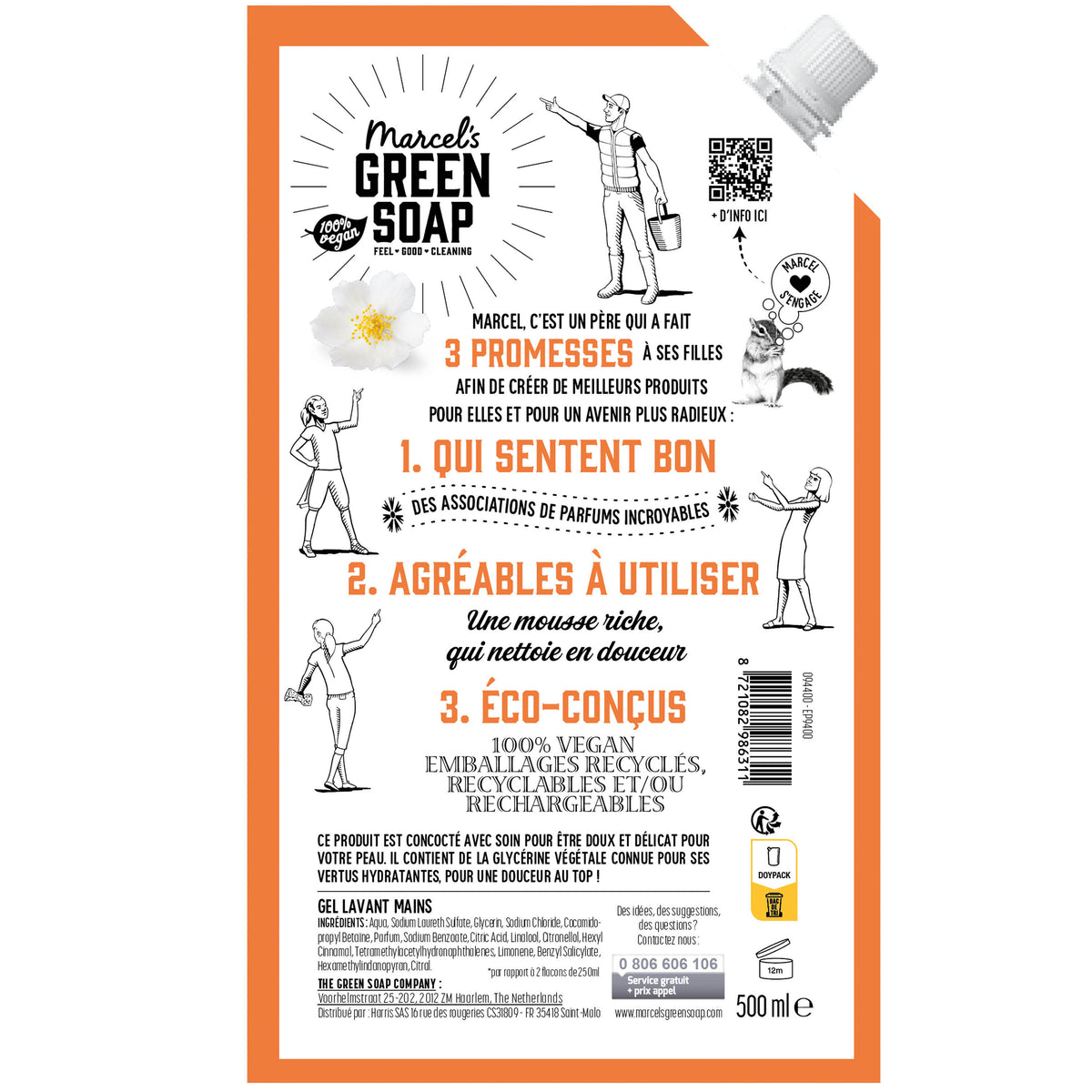 MARCEL'S GREEN SOAP - Recharge Gel Lavant Mains Orange & Jasmin 500ml Orange & Jasmin