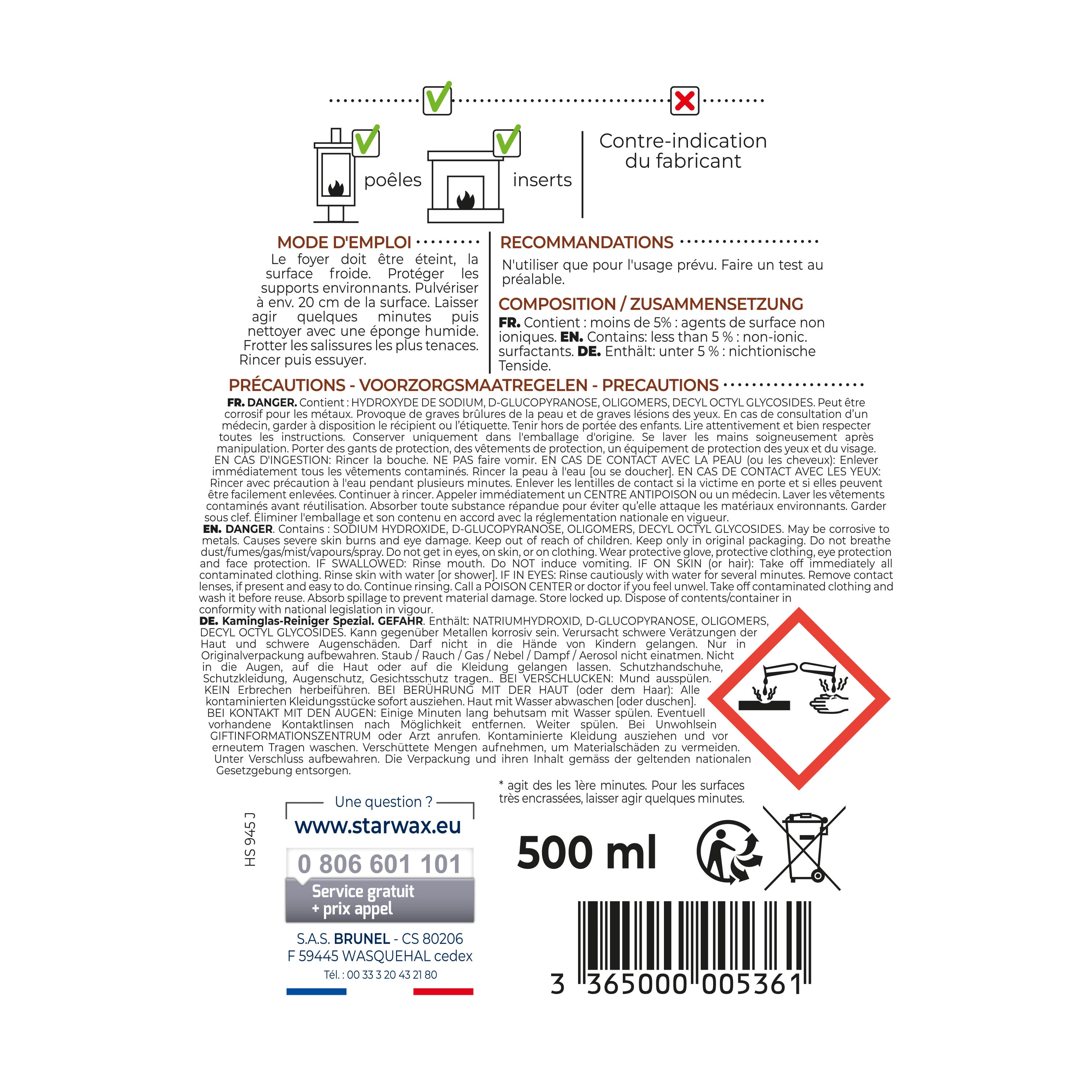 STARWAX - Nettoyant express inserts pour poêle & cheminée
500ml
