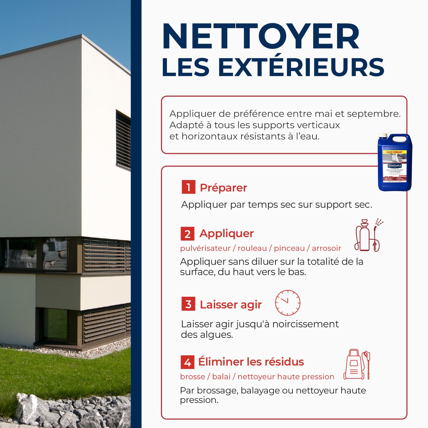 STARWAX - Traitement anti-algues rouges prêt à l'emploi pour murs et façades 6L