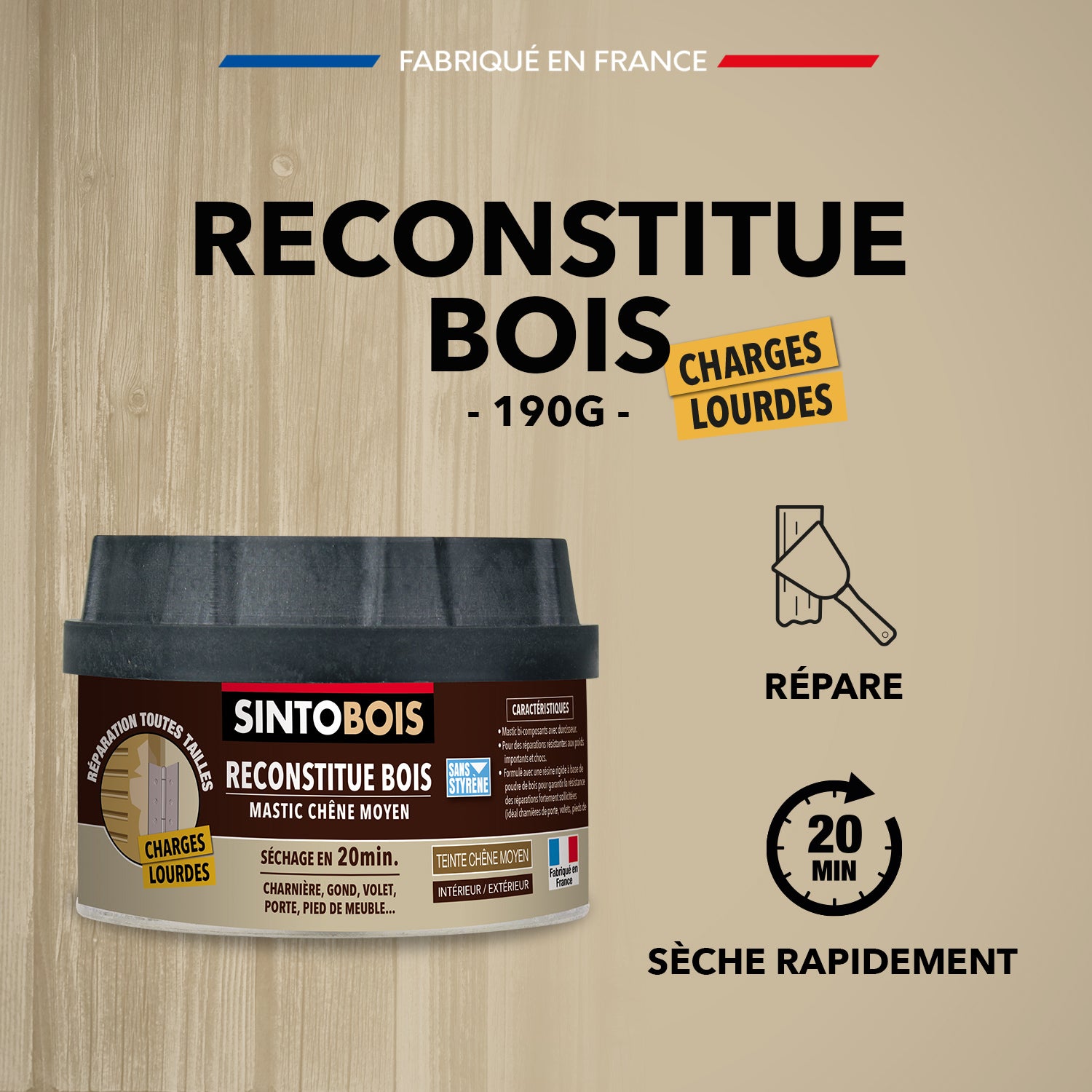 SINTO - Reconstitue bois charges lourdes 170ml Chêne
