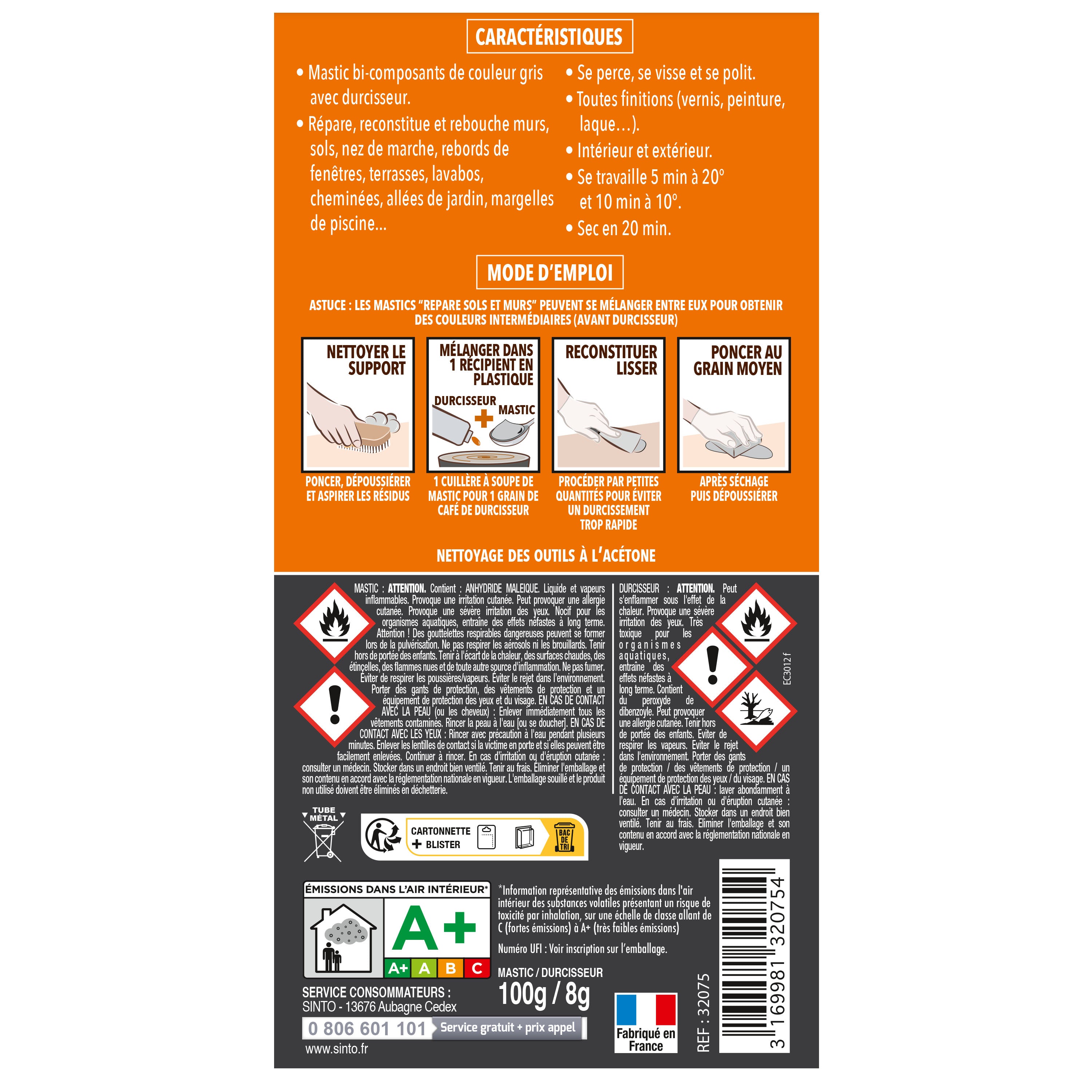 SINTO - Répare sols et murs gris (ardoise, marbre, pierre bleue, béton ciré) 280g Gris