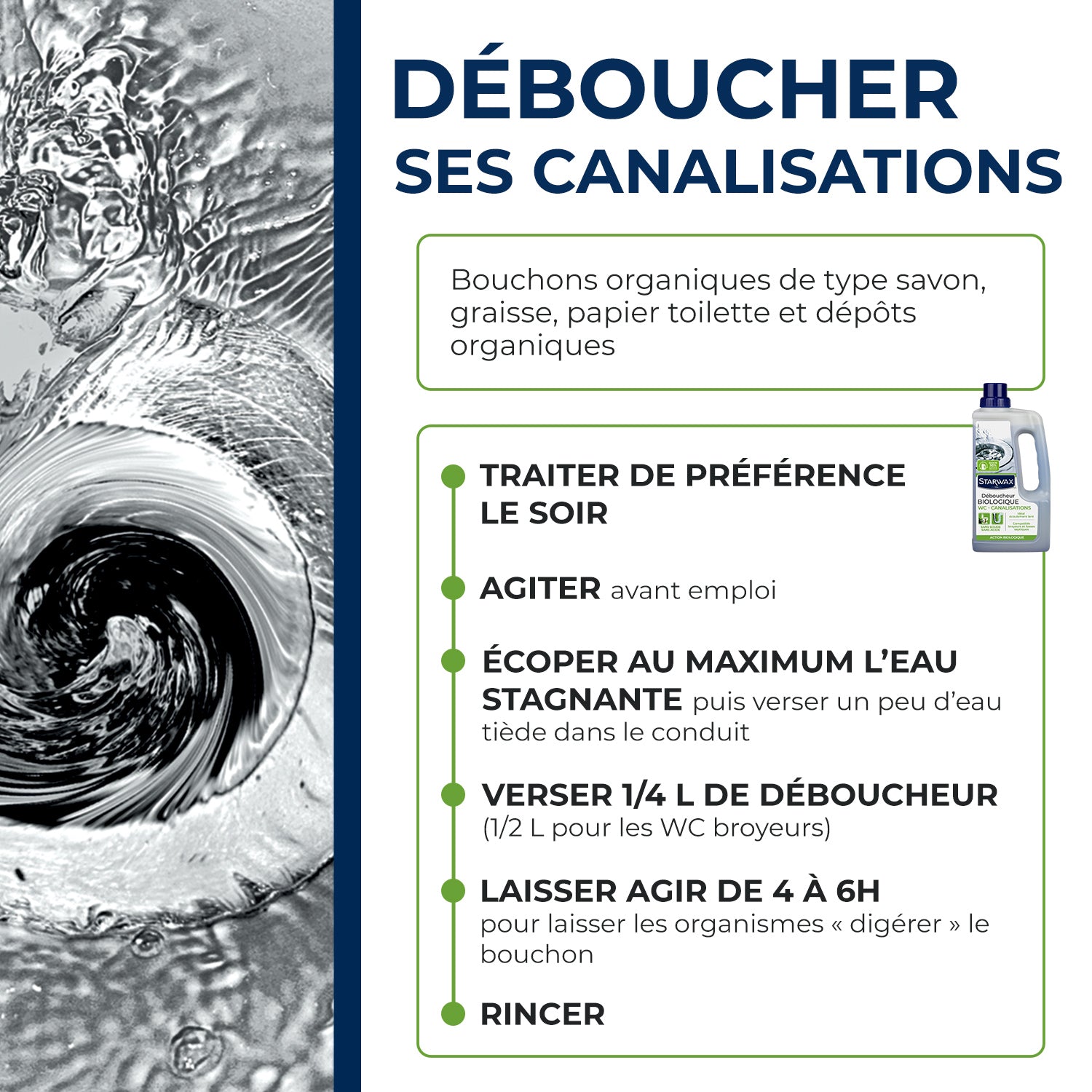 STARWAX - Déboucheur biologique pour canalisations 1L
