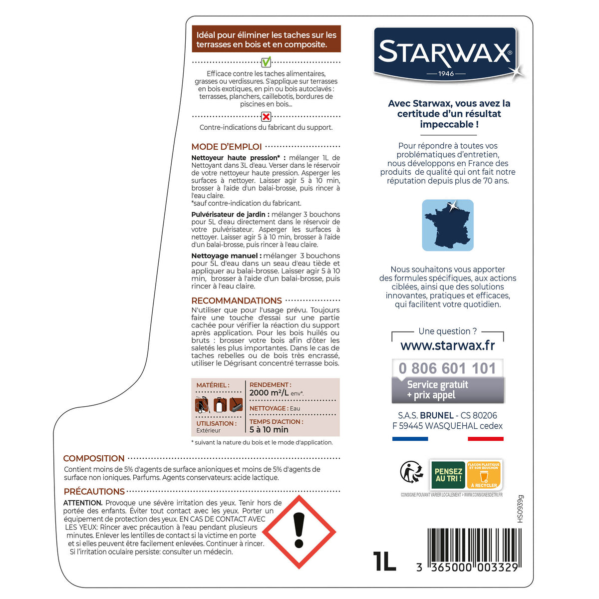 STARWAX - Nettoyant concentré pour terrasses en bois et composite
1L