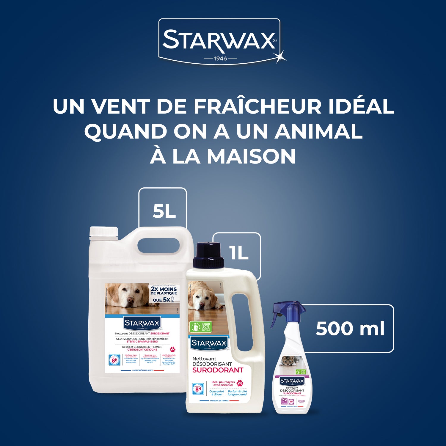 STARWAX - Nettoyant désodorisant surodorant spécial milieu animal 500ml