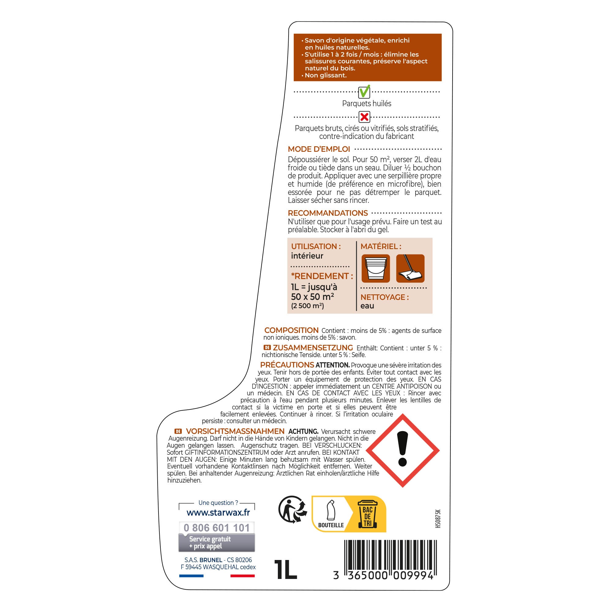 STARWAX - Savon d'entretien pour parquets huilés
1L