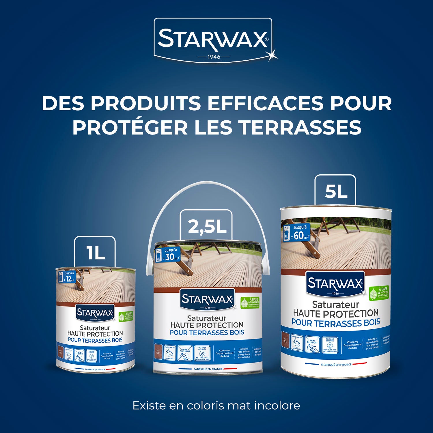 STARWAX - Saturateur Haute protection pour terrasses bois
1L Teck