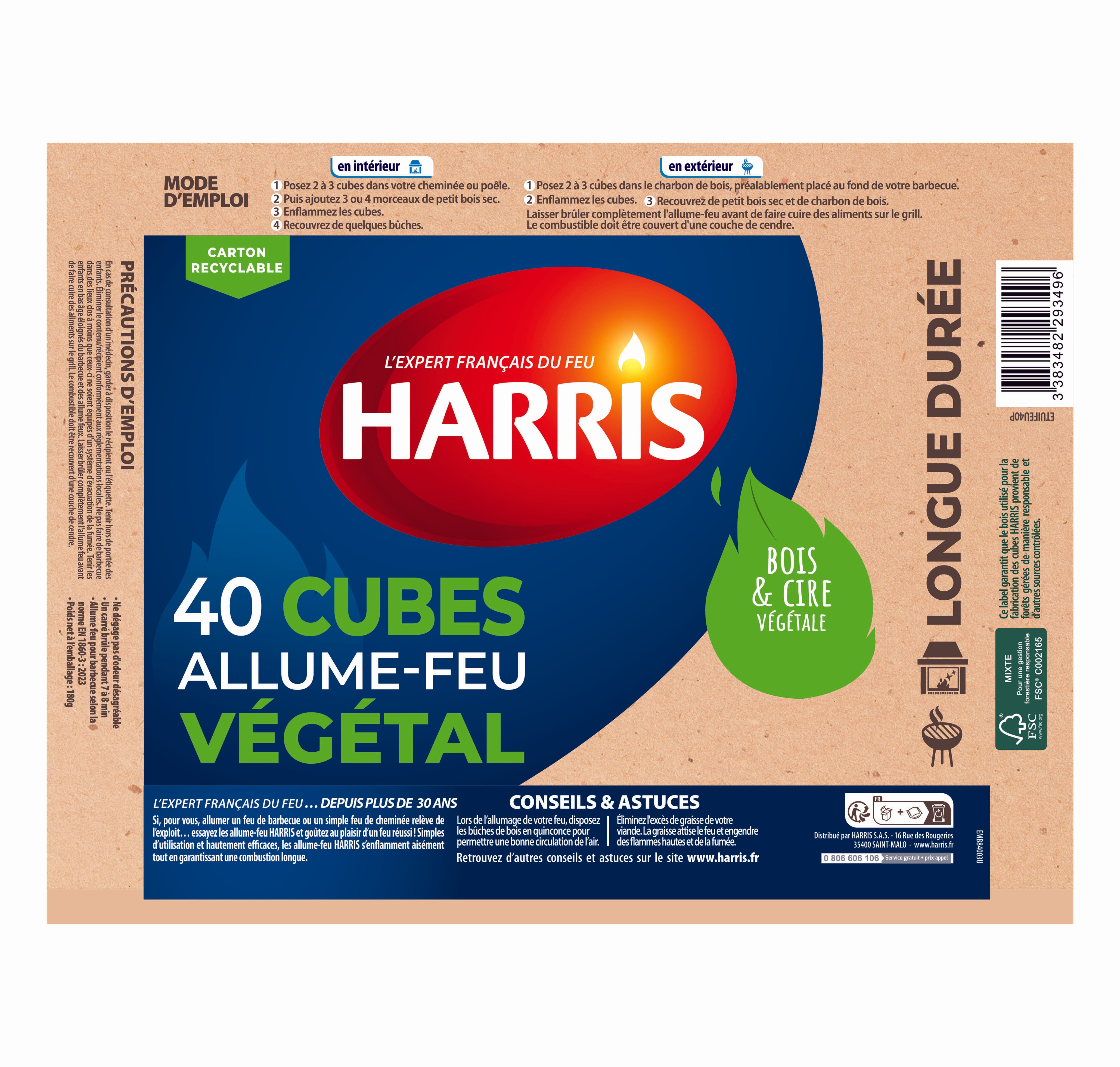 HARRIS - 40 cubes allume feu 100% végétal FSC® x40