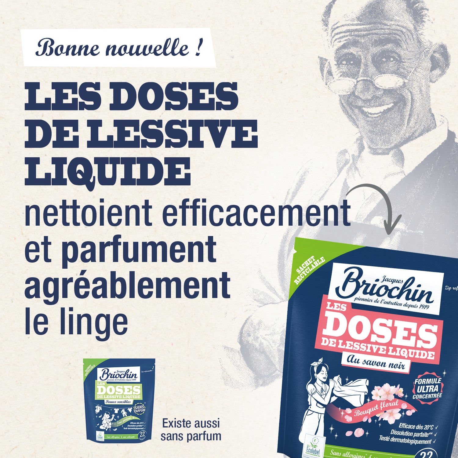 JACQUES BRIOCHIN - Dose lessive liquide au Savon noir parfum Bouquet floral 22 doses Bouquet Floral