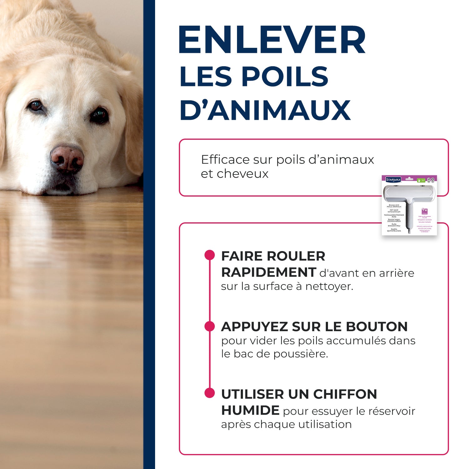 STARWAX - Brosse anti-poils animaux 1 Blanche et gris