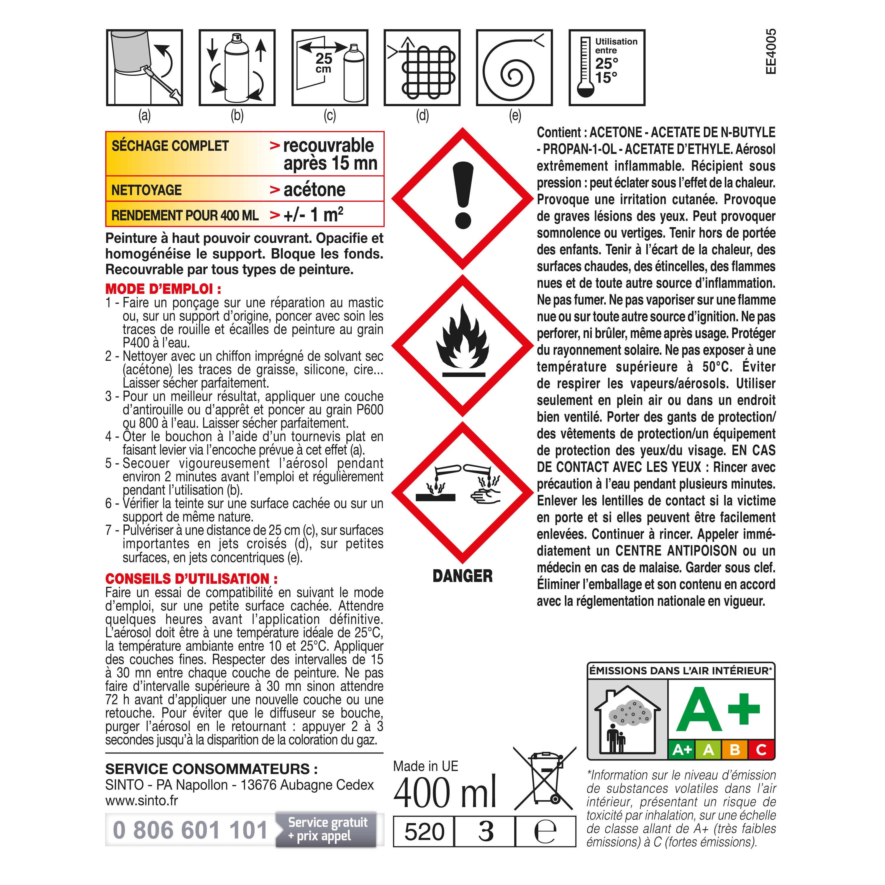 SINTO - Aérosol apprêt sous-couche 400ml Gris métal