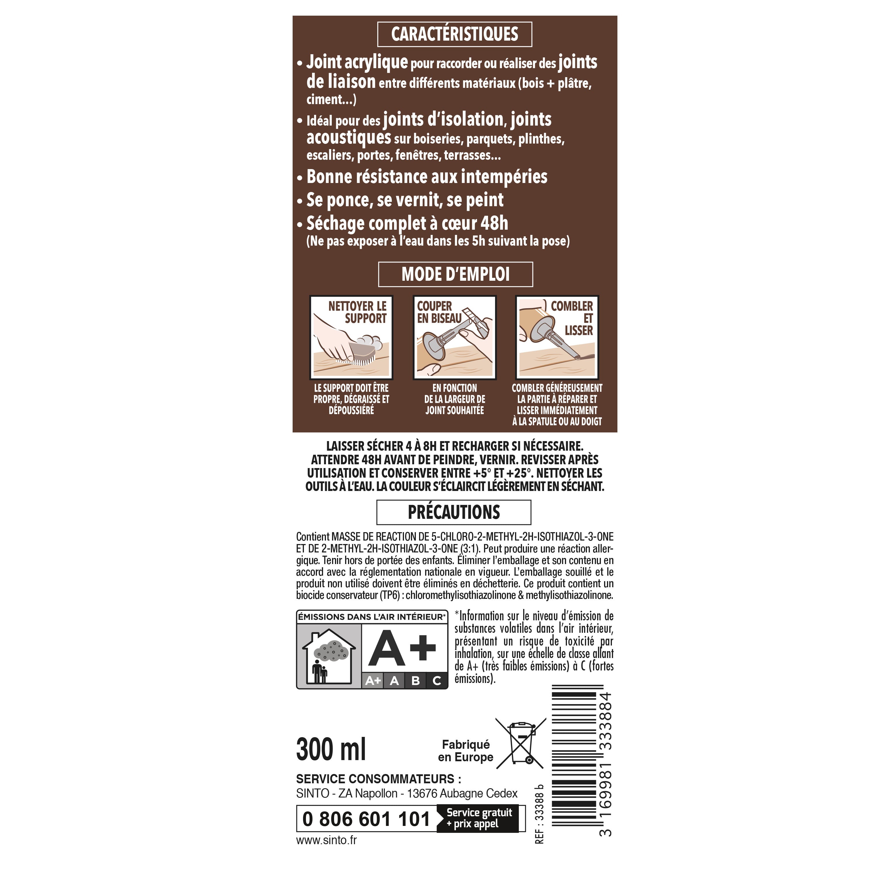 SINTO - Rejointe parquets et boiseries - Etanchéité et raccordement 310ml Chêne clair