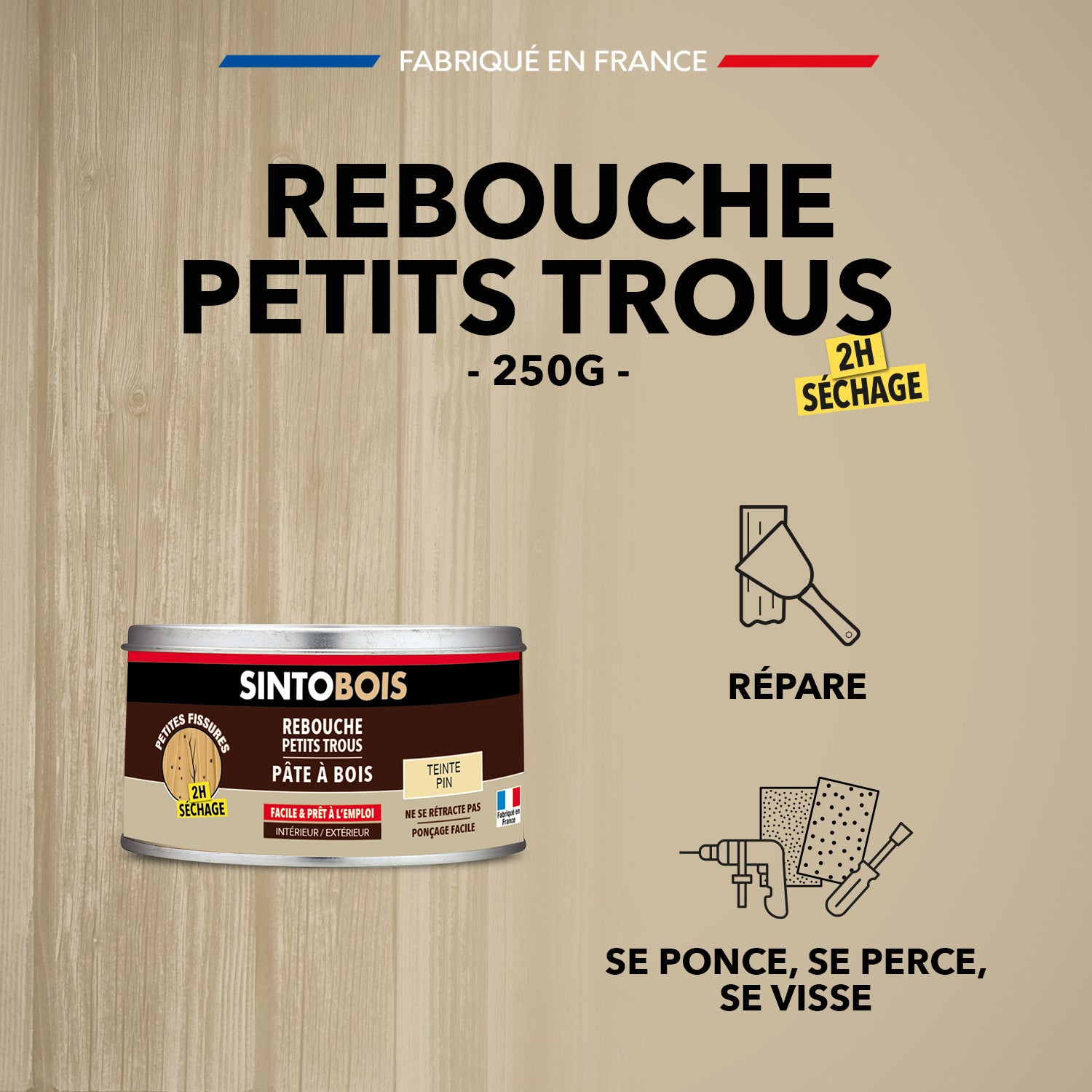 SINTO - Pâte à bois tradition 550ml Chêne clair
