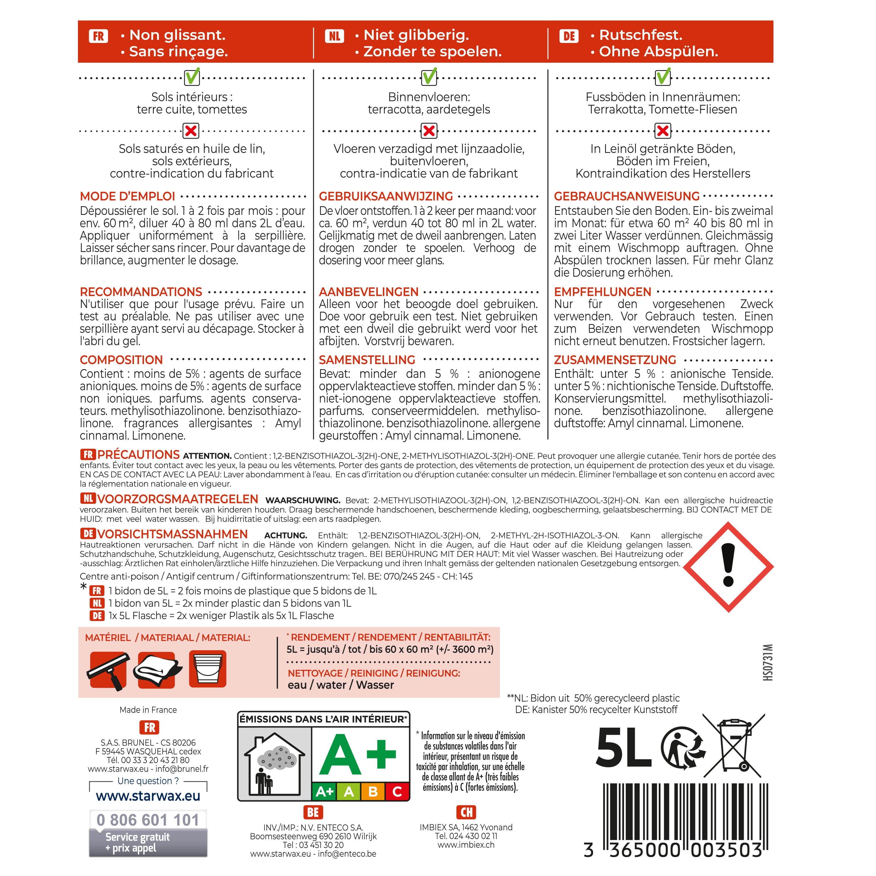 STARWAX - Lait de brillance pour tomettes et terres cuites
1L