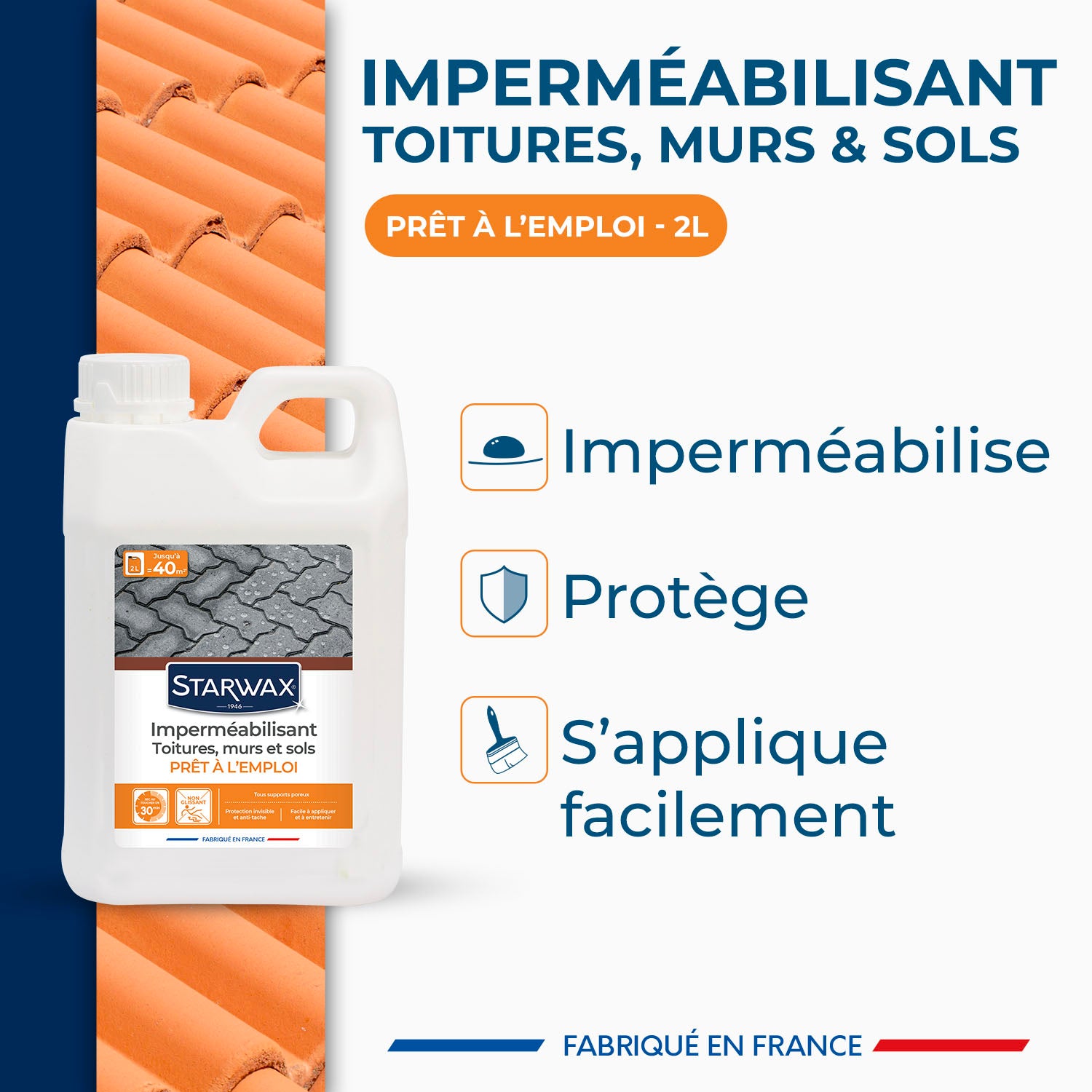 STARWAX - Imperméabilisant eau et graisses pour toitures, murs et sols extérieurs 1L