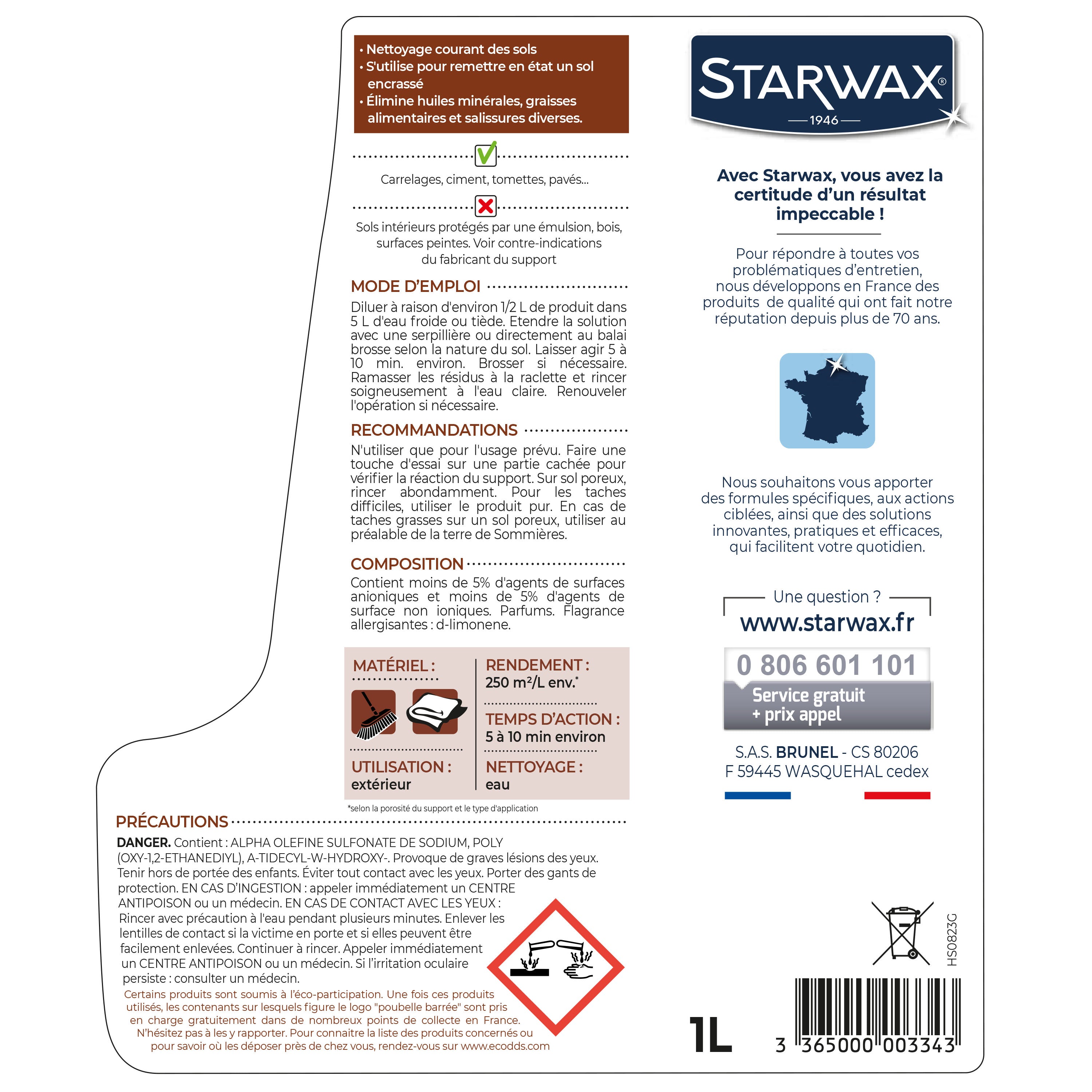 STARWAX - Décrassant dégraissant pour sols extérieurs
1L