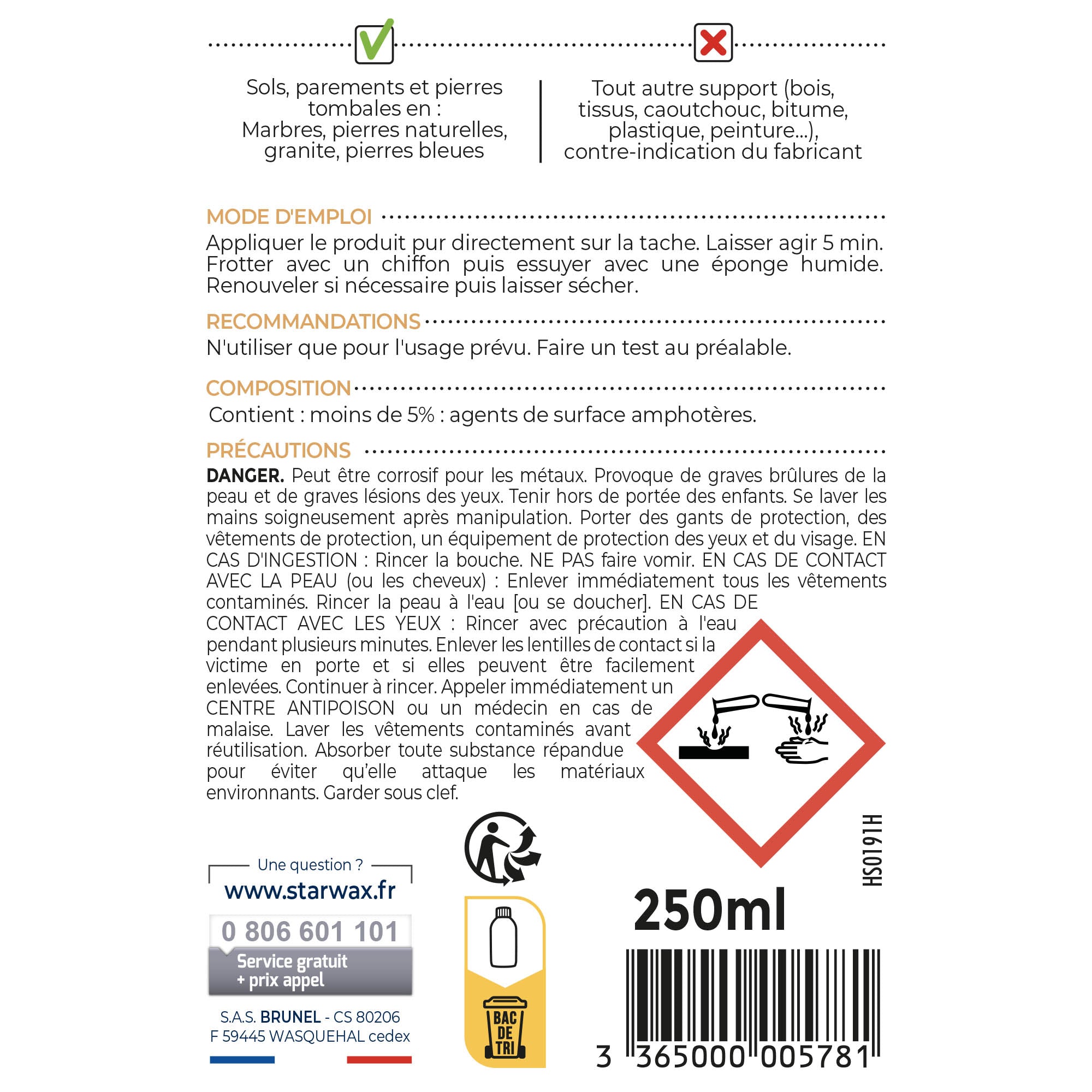 STARWAX - Détachant rouille pour marbre et pierres naturelles 250ml