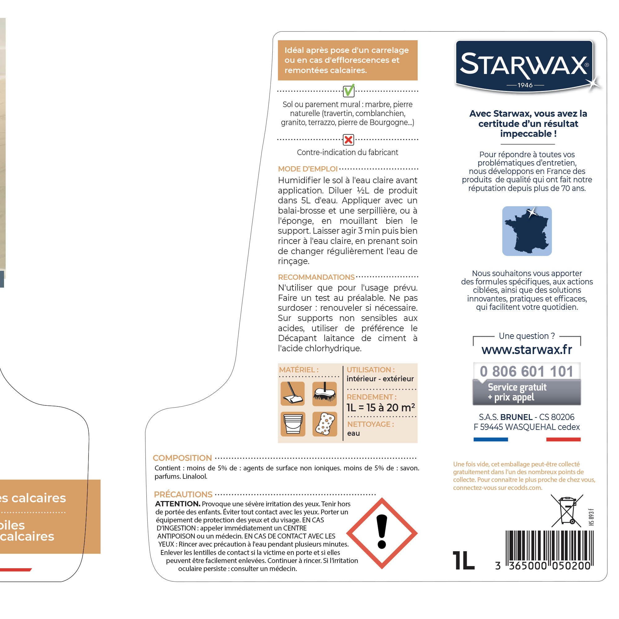 STARWAX - Décapant voiles de ciment pour marbres & pierres naturelles 1L