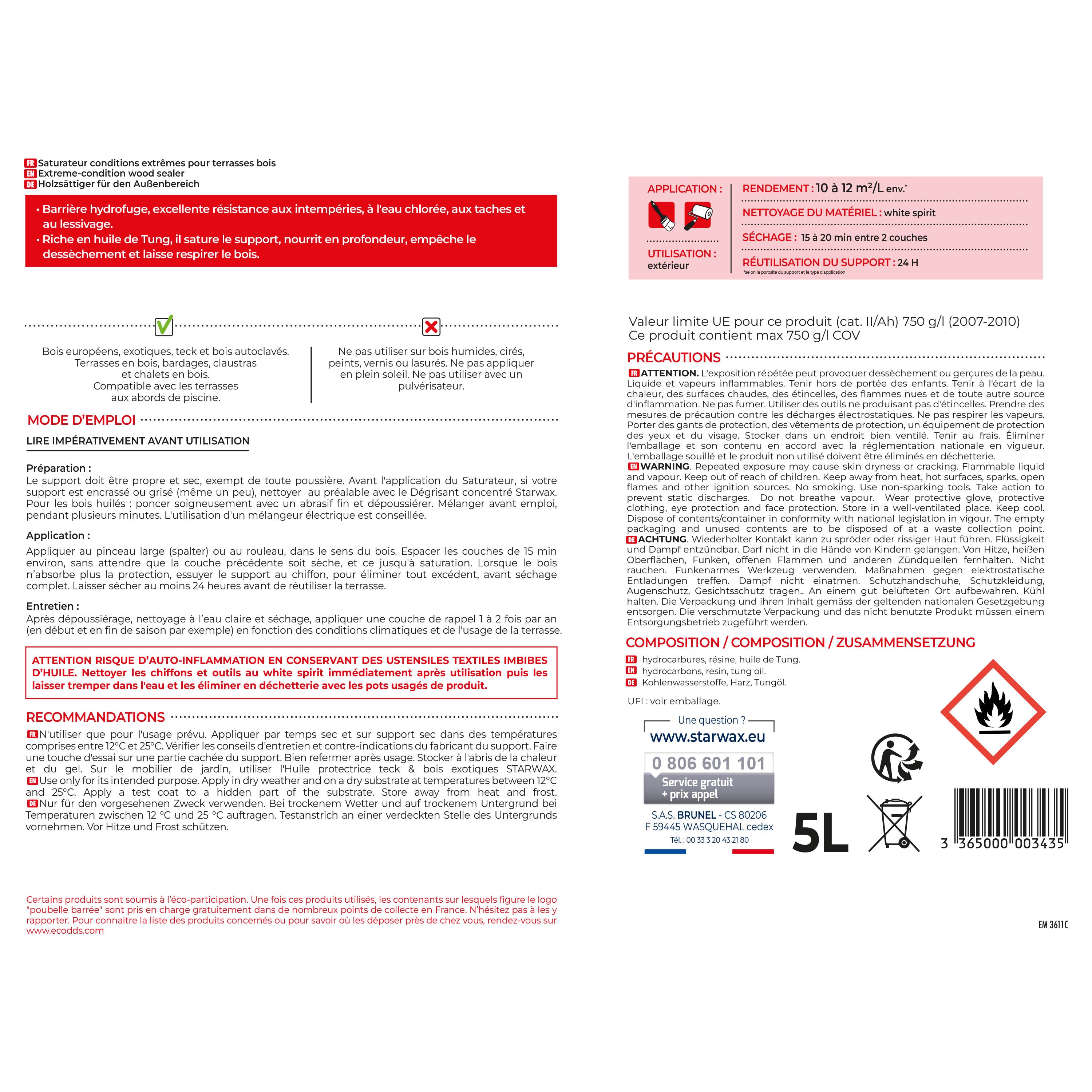 STARWAX - Saturateur bois extérieurs conditions extrêmes
1L Incolore