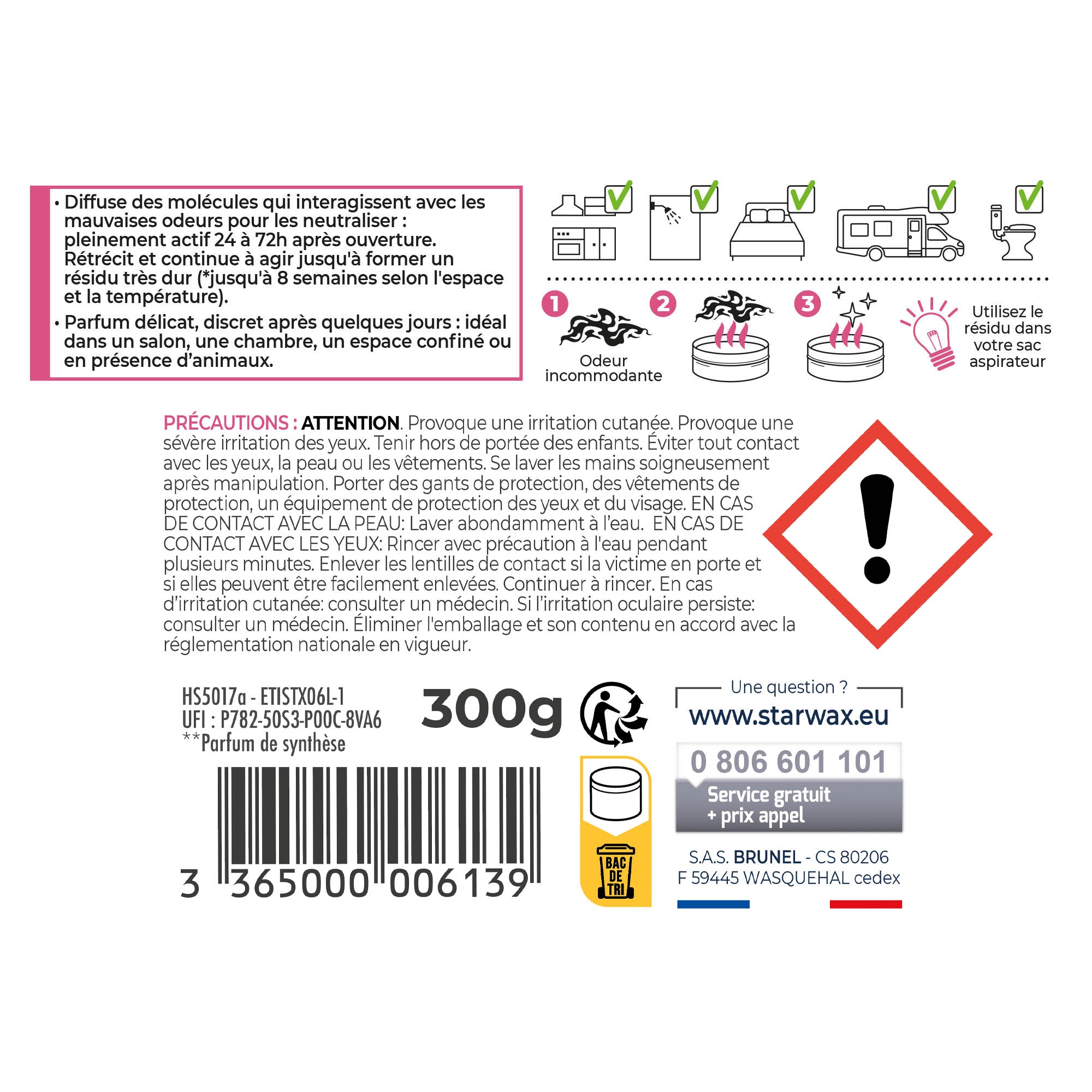 STARWAX - Destructeur d'odeurs Fleur de Lotus 300g Parfum Fleur de Lotus