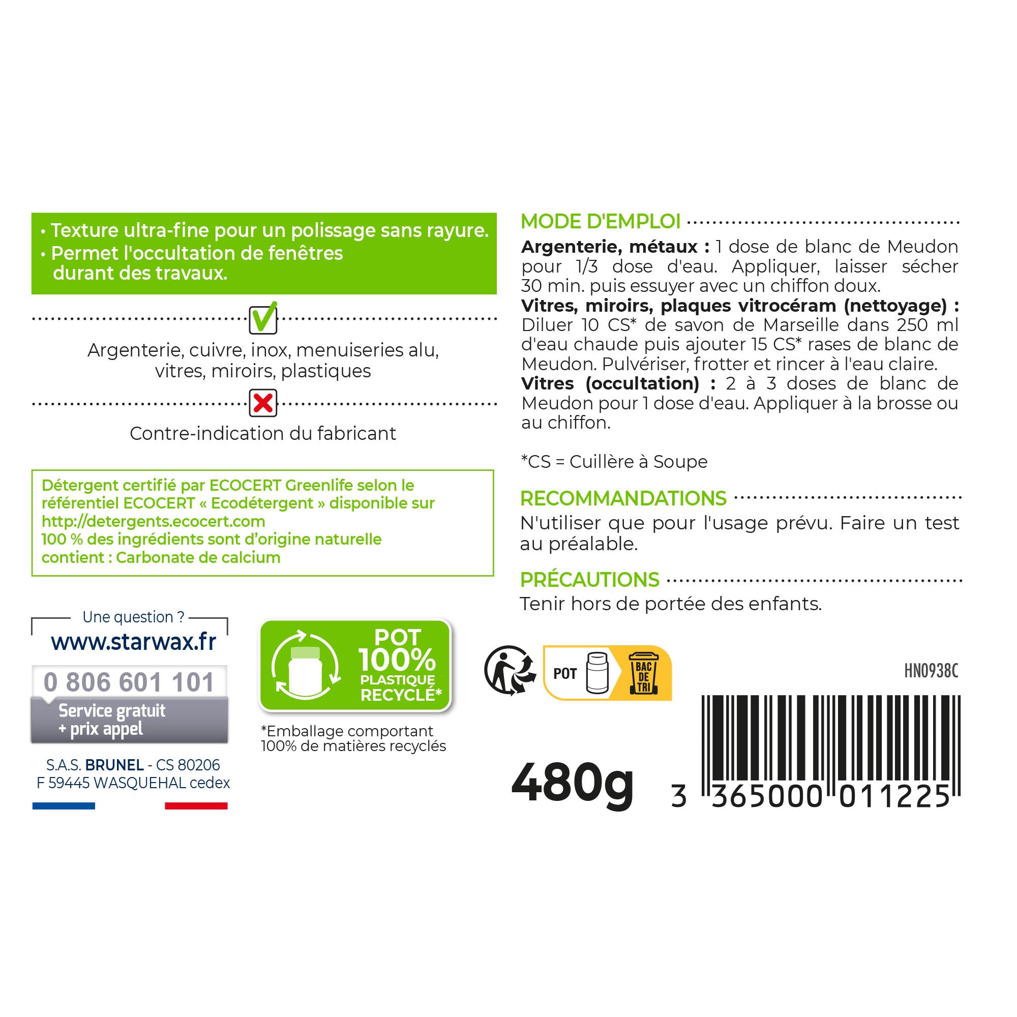 STARWAX SOLUVERT - Blanc de meudon 408g