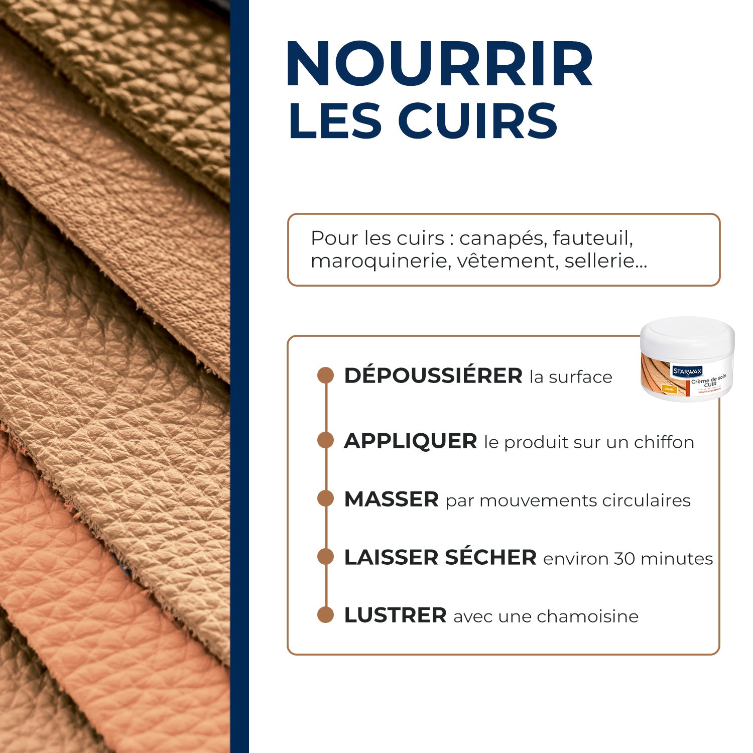 STARWAX - Crème de soin pour cuirs colorés 150ml Camel