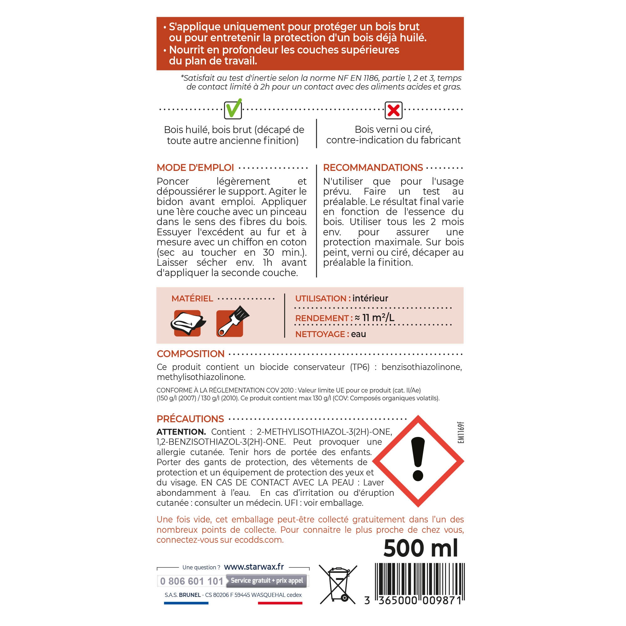 STARWAX - Huile protectrice pour plan de travail en bois huilé
500ml