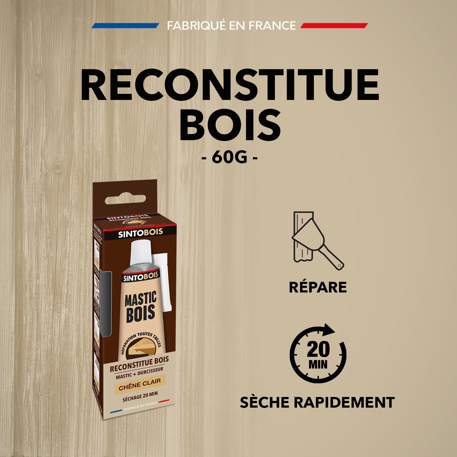 SINTO - Reconstitue angles et gros trous 500ml Chêne