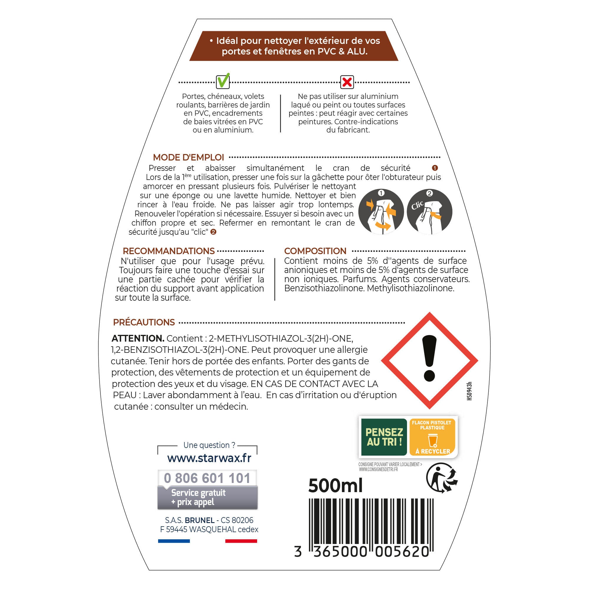 STARWAX - Nettoyant portes et fenêtres prêt à l'emploi 500ml
