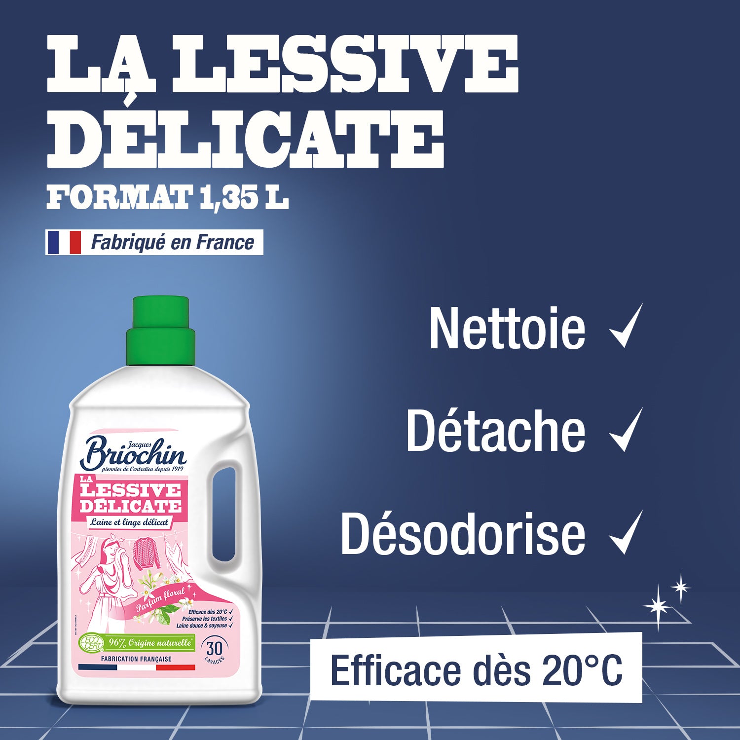 JACQUES BRIOCHIN - La Lessive spécial linge délicat 1,35L Parfum floral
