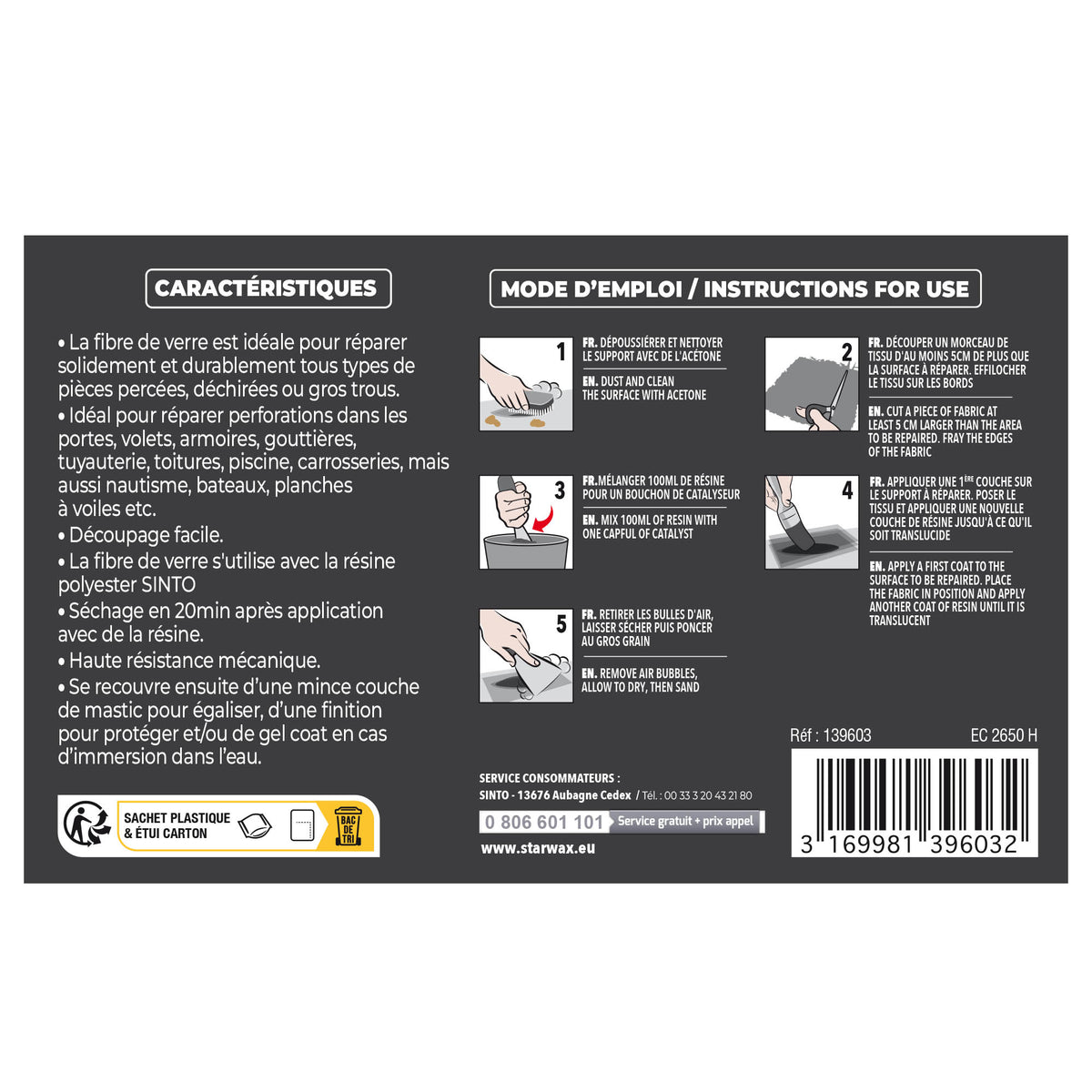 SINTO - Répare perforations (tissu fibre verre tissée 270g) 270g