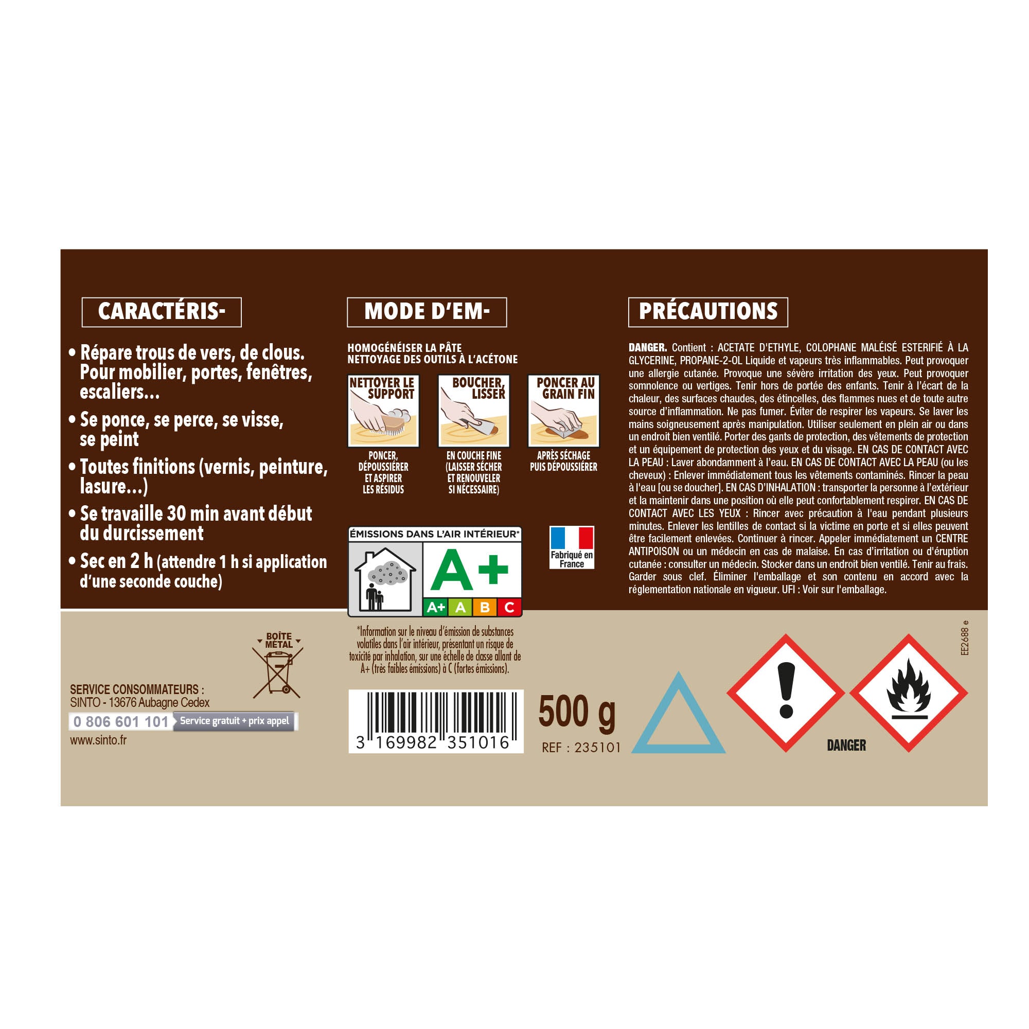 SINTO - Pâte à bois tradition 550ml Chêne clair